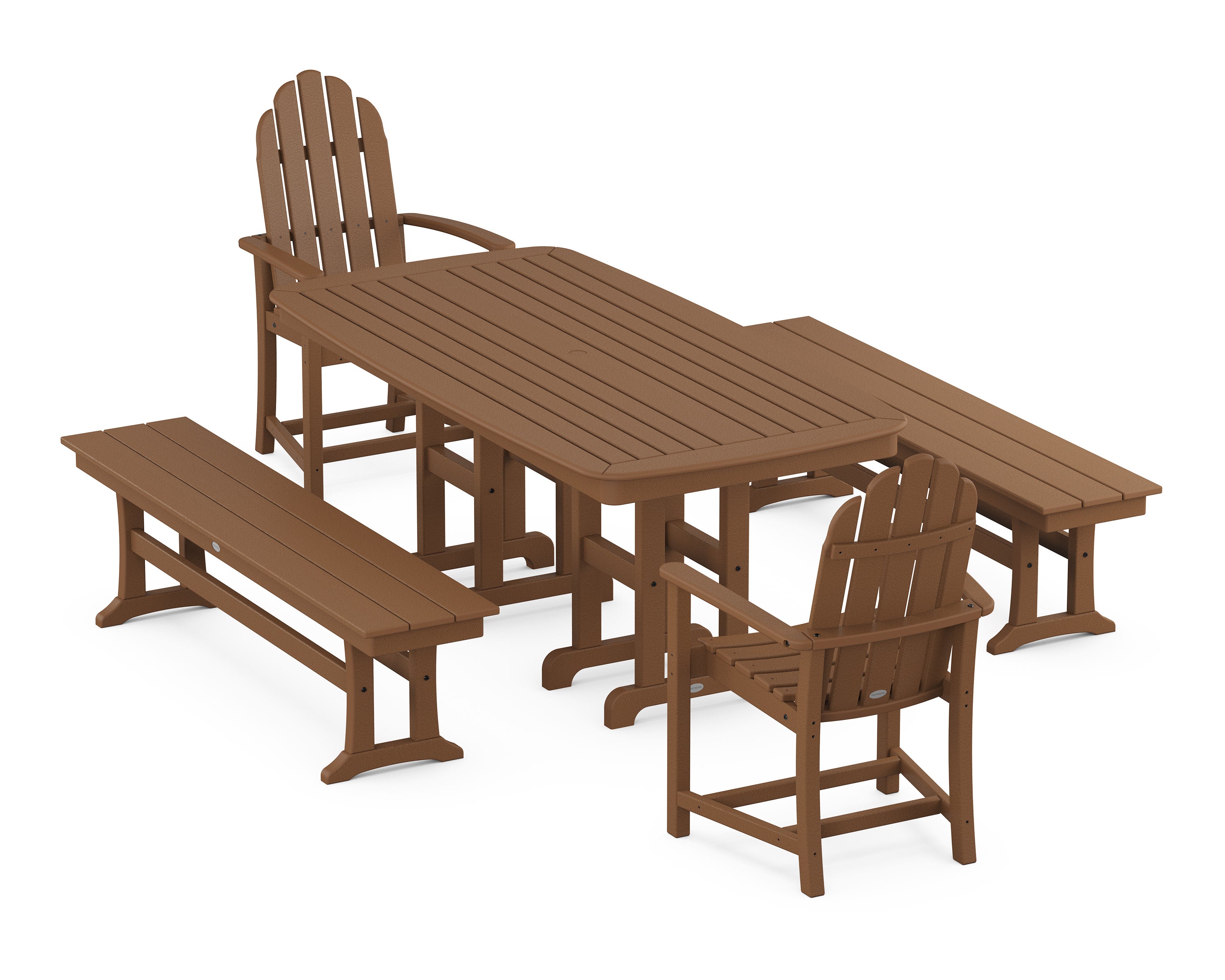 Classic Adirondack 5-Piece Dining Set with Benches in Teak