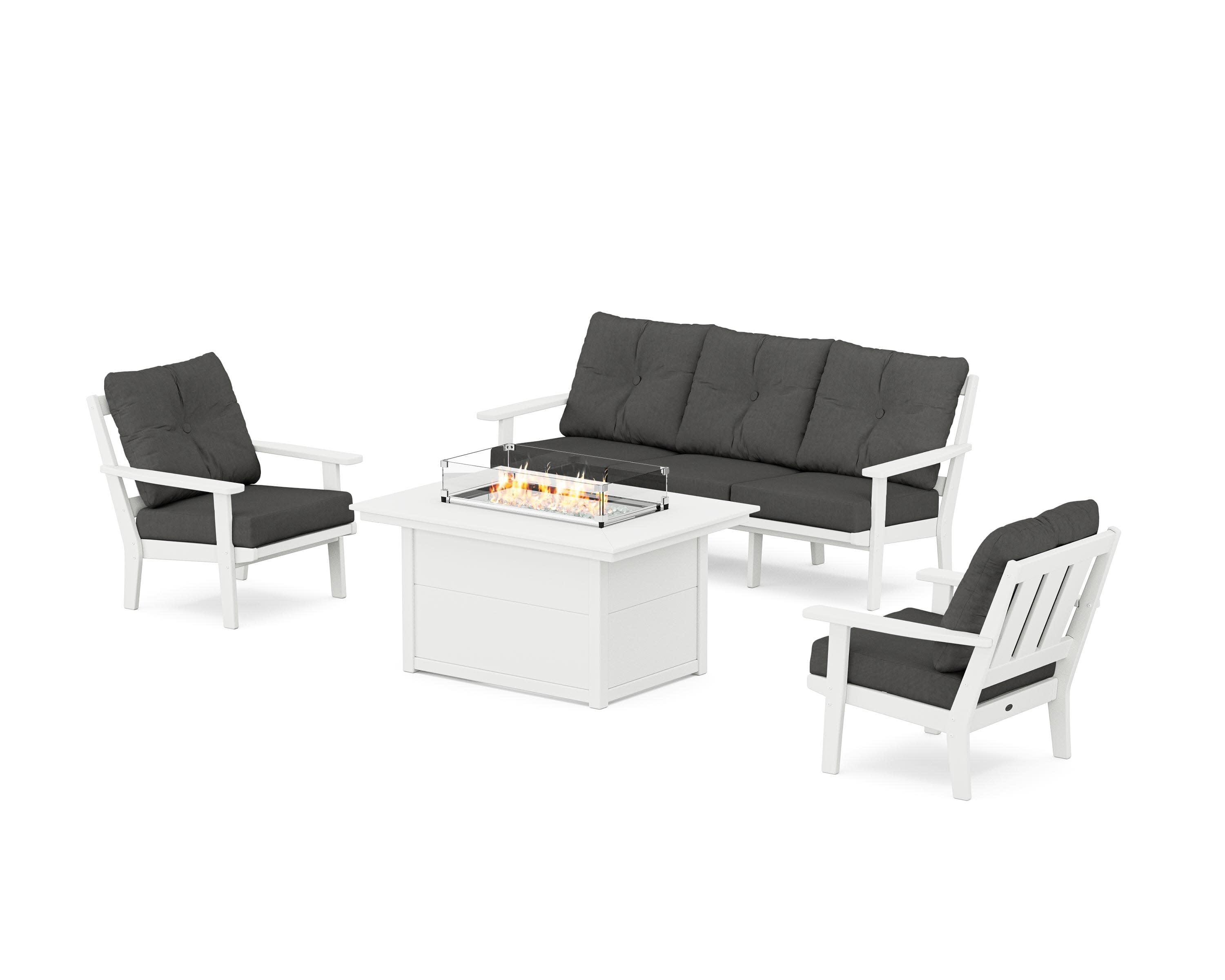 Oxford Deep Seating Fire Pit Table Set in White / Spectrum Carbon