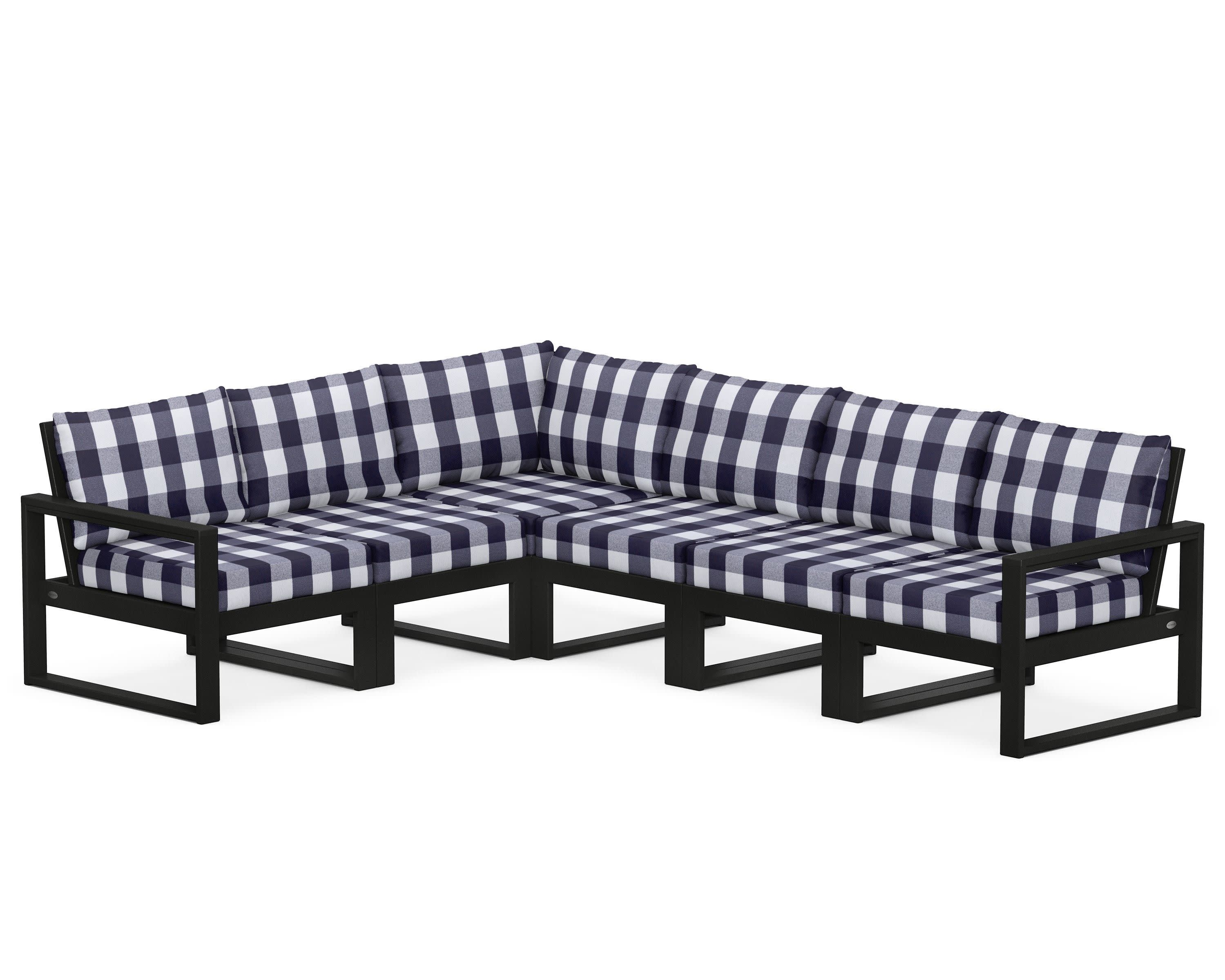 EDGE 6-Piece Modular Deep Seating Set in Black / Buffalo Plaid Navy