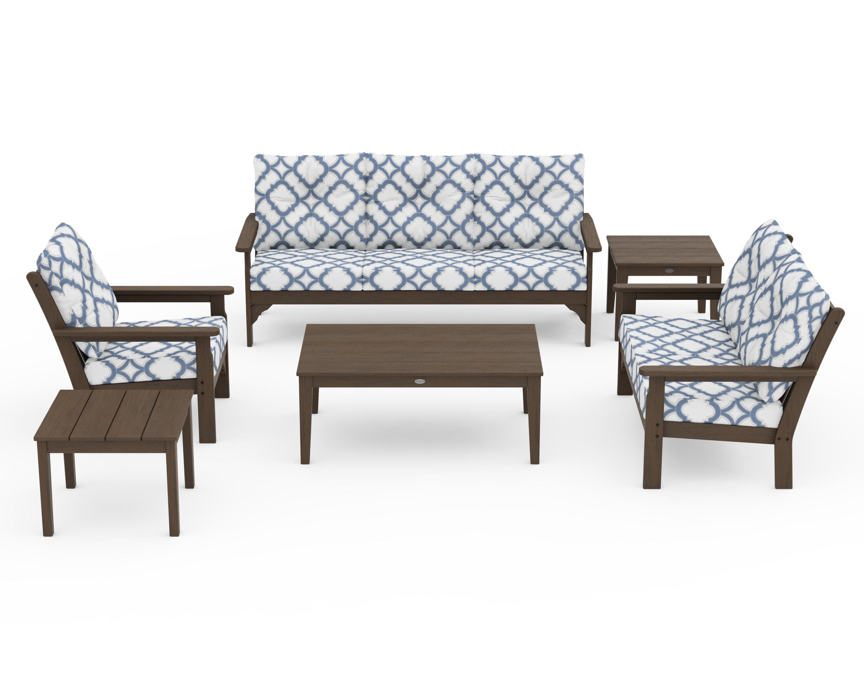 Vineyard 6-Piece Deep Seating Set in Kona / Trellis Sky Blue