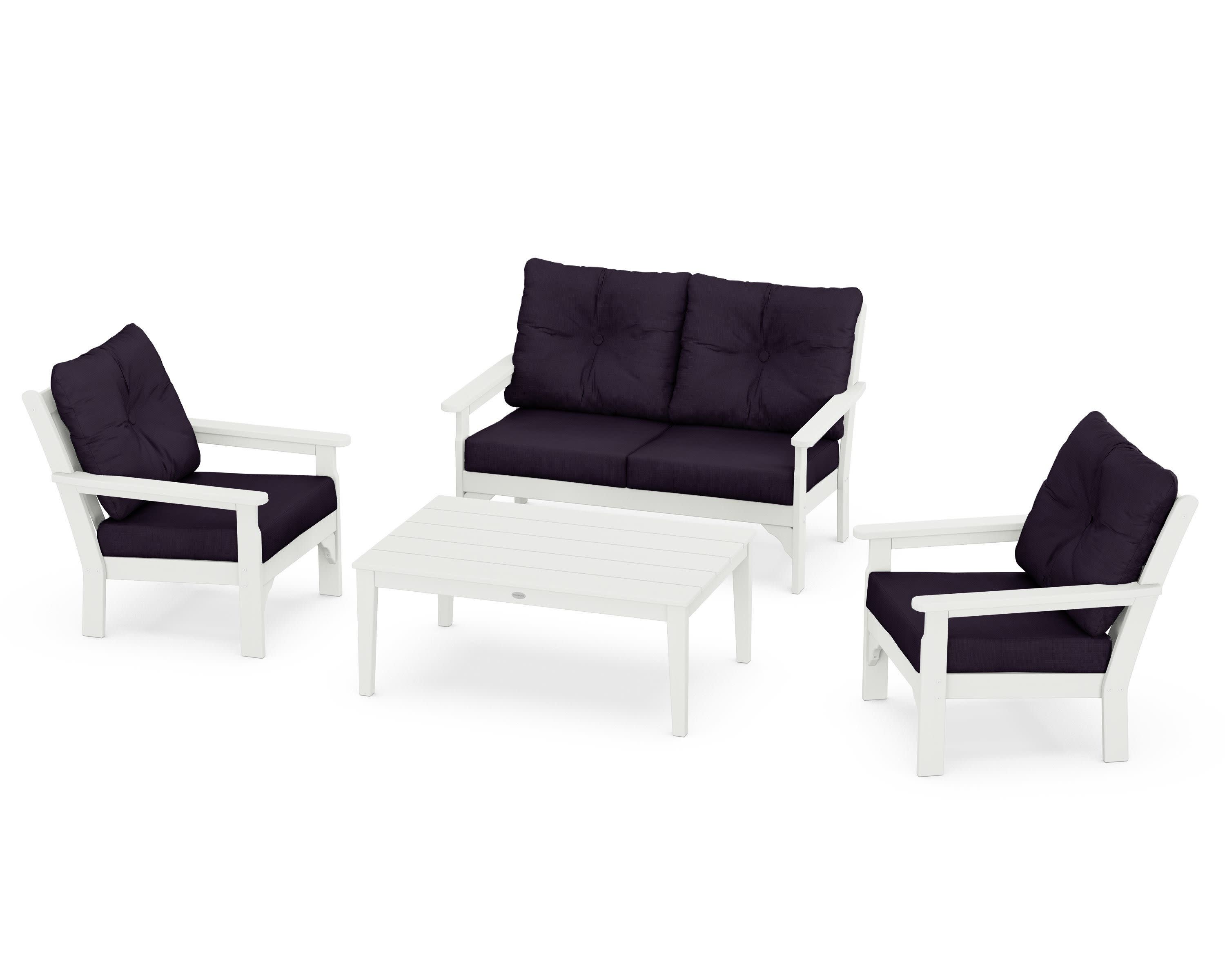 Vineyard 4-Piece Deep Seating Set in Vintage White / Navy Linen