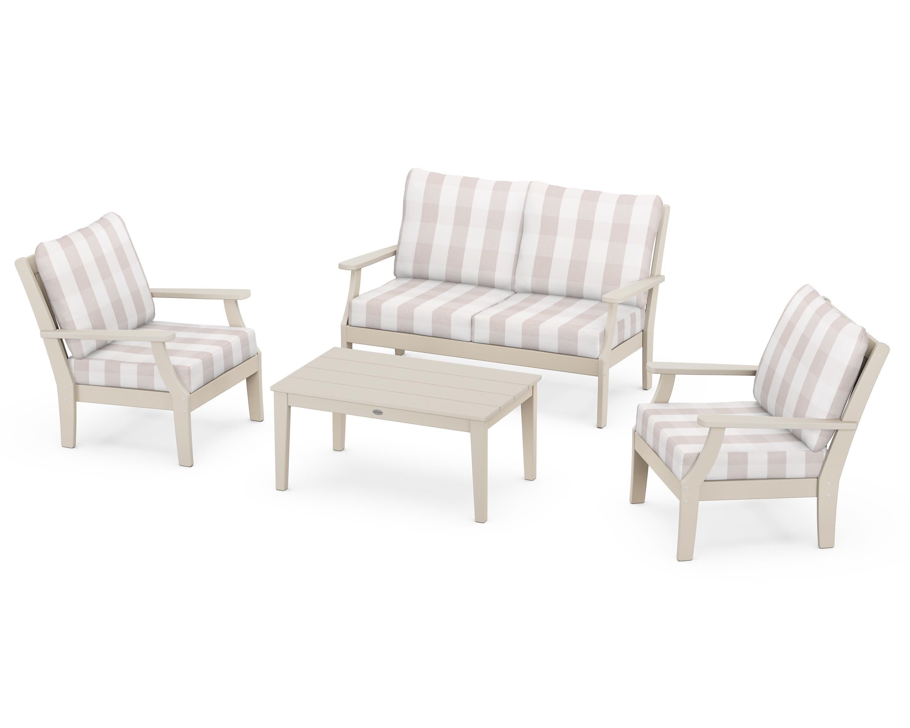 Braxton 4-Piece Deep Seating Chair Set in Sand / Buffalo Plaid Dune Burlap
