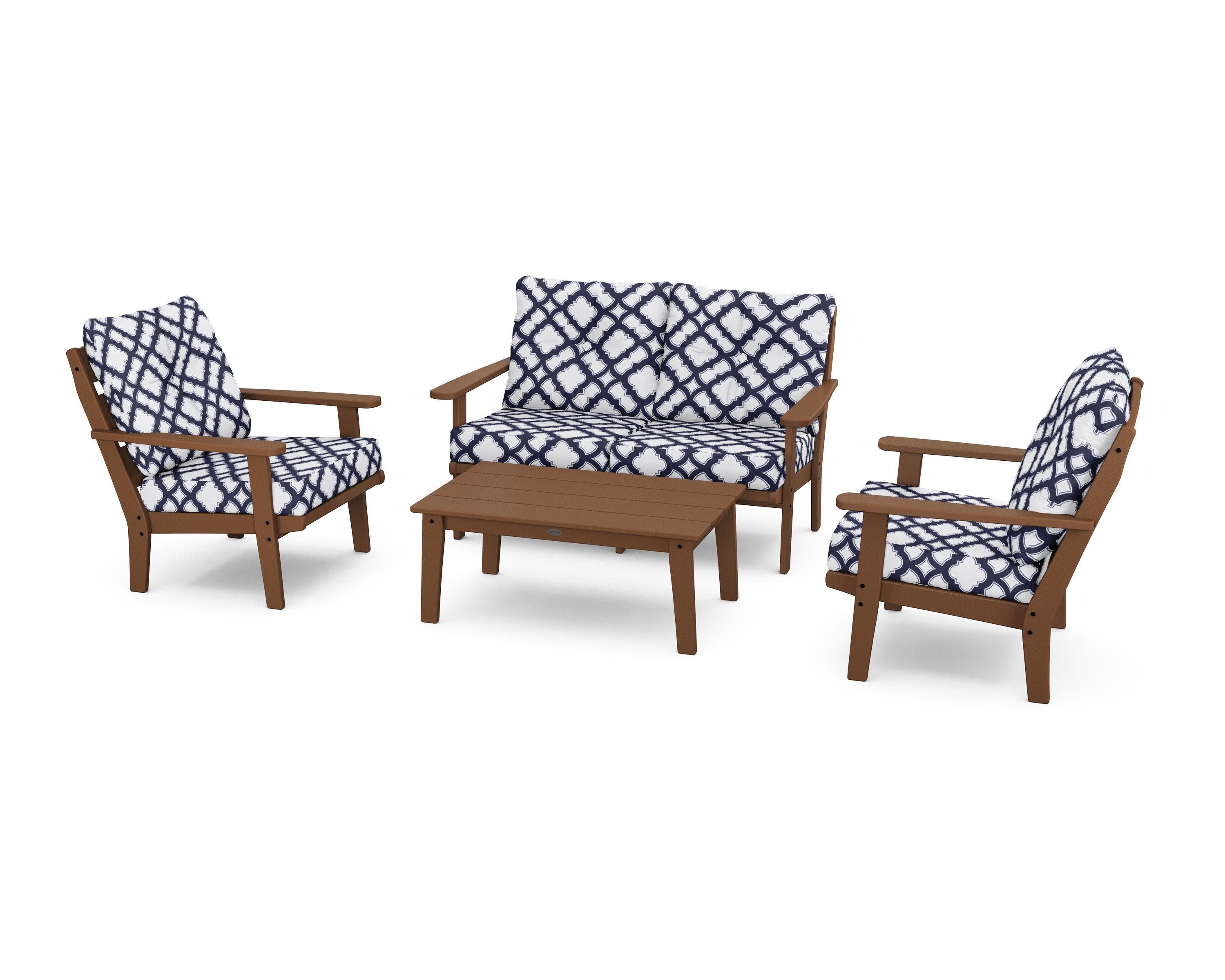Lakeside 4-Piece Deep Seating Set in Teak / Trellis Navy