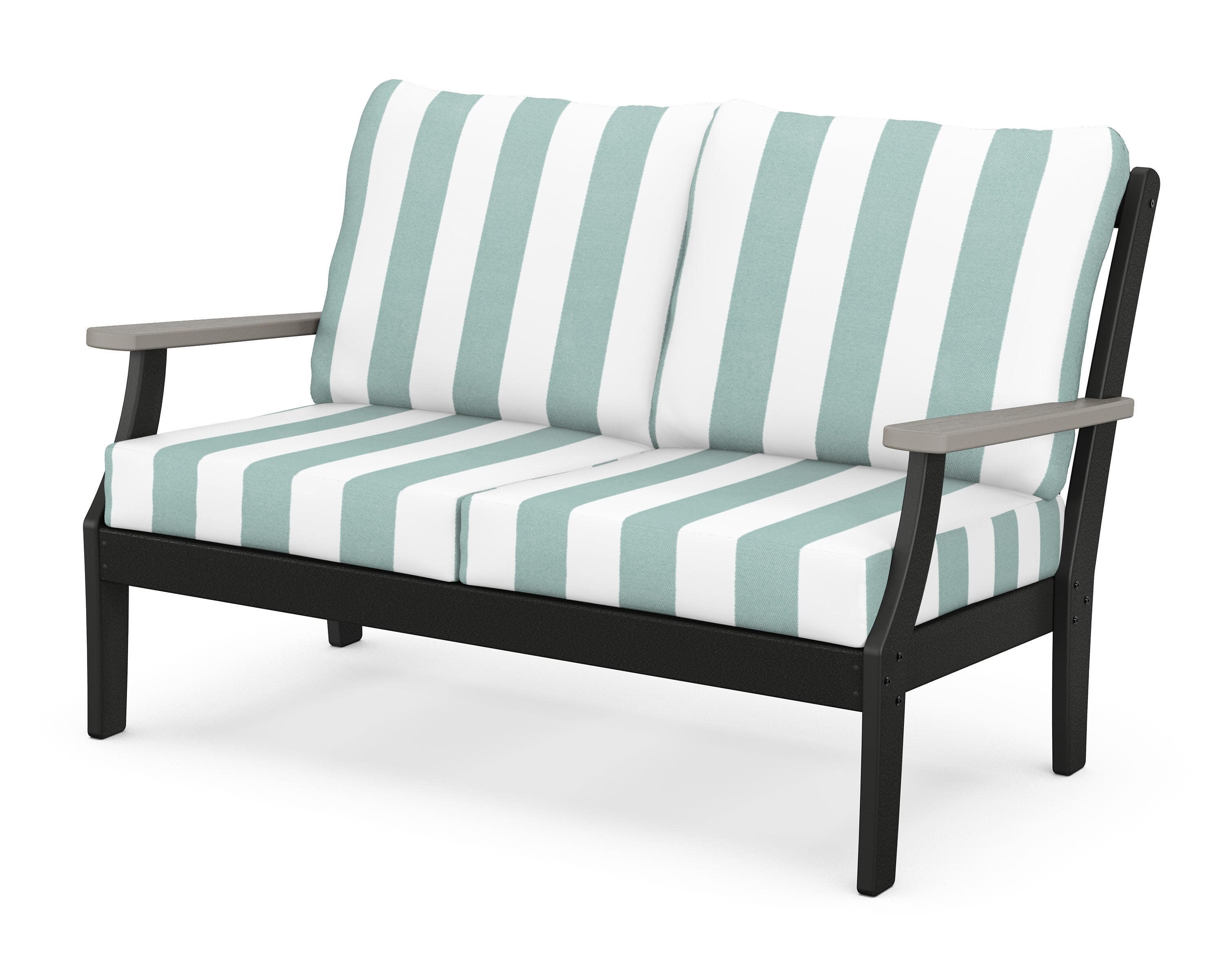 Braxton Deep Seating Loveseat in Black / Driftwood / Cabana Stripe Glacier Spa