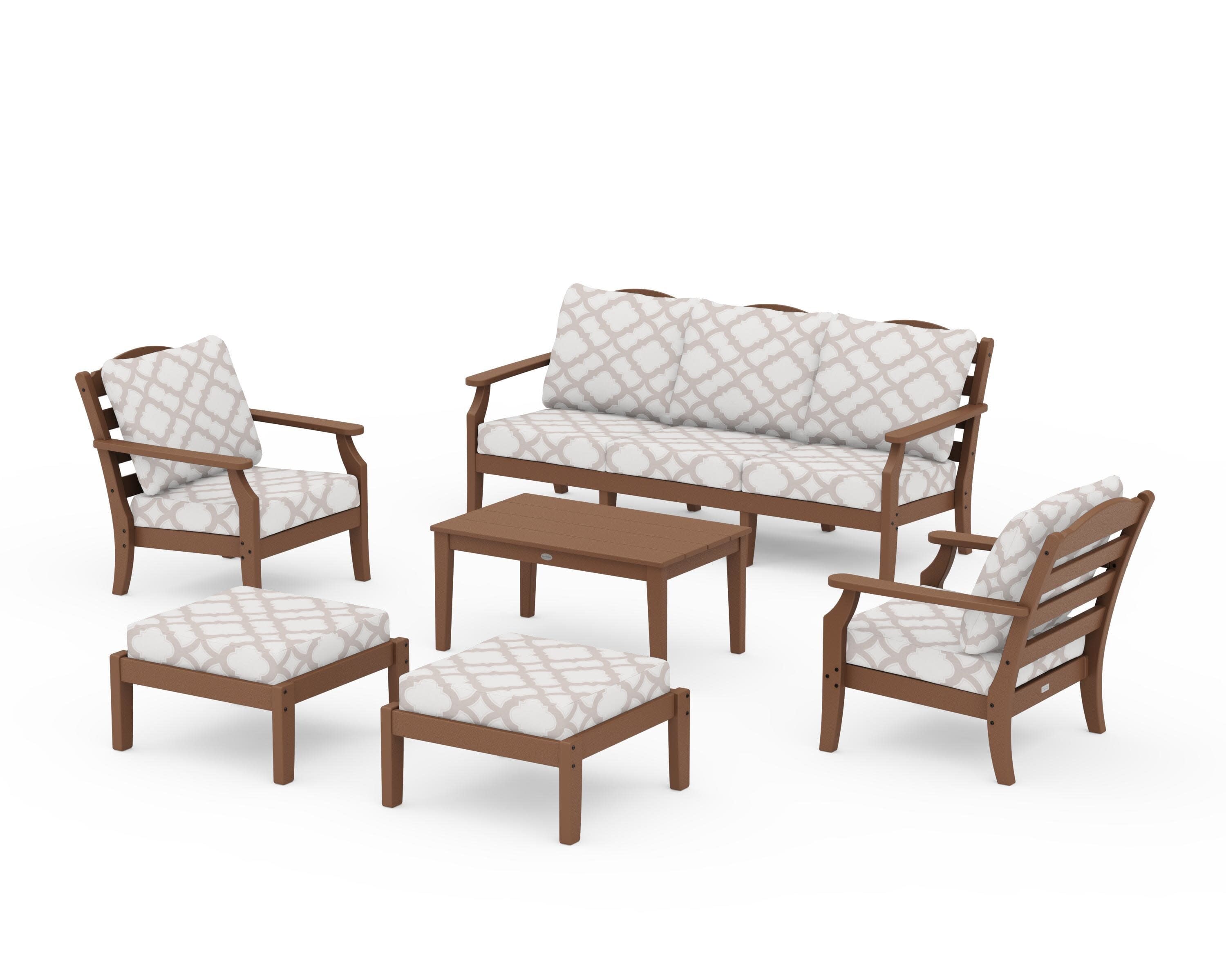 Savannah 6-Piece Lounge Sofa Set in Teak / Trellis Dune Burlap