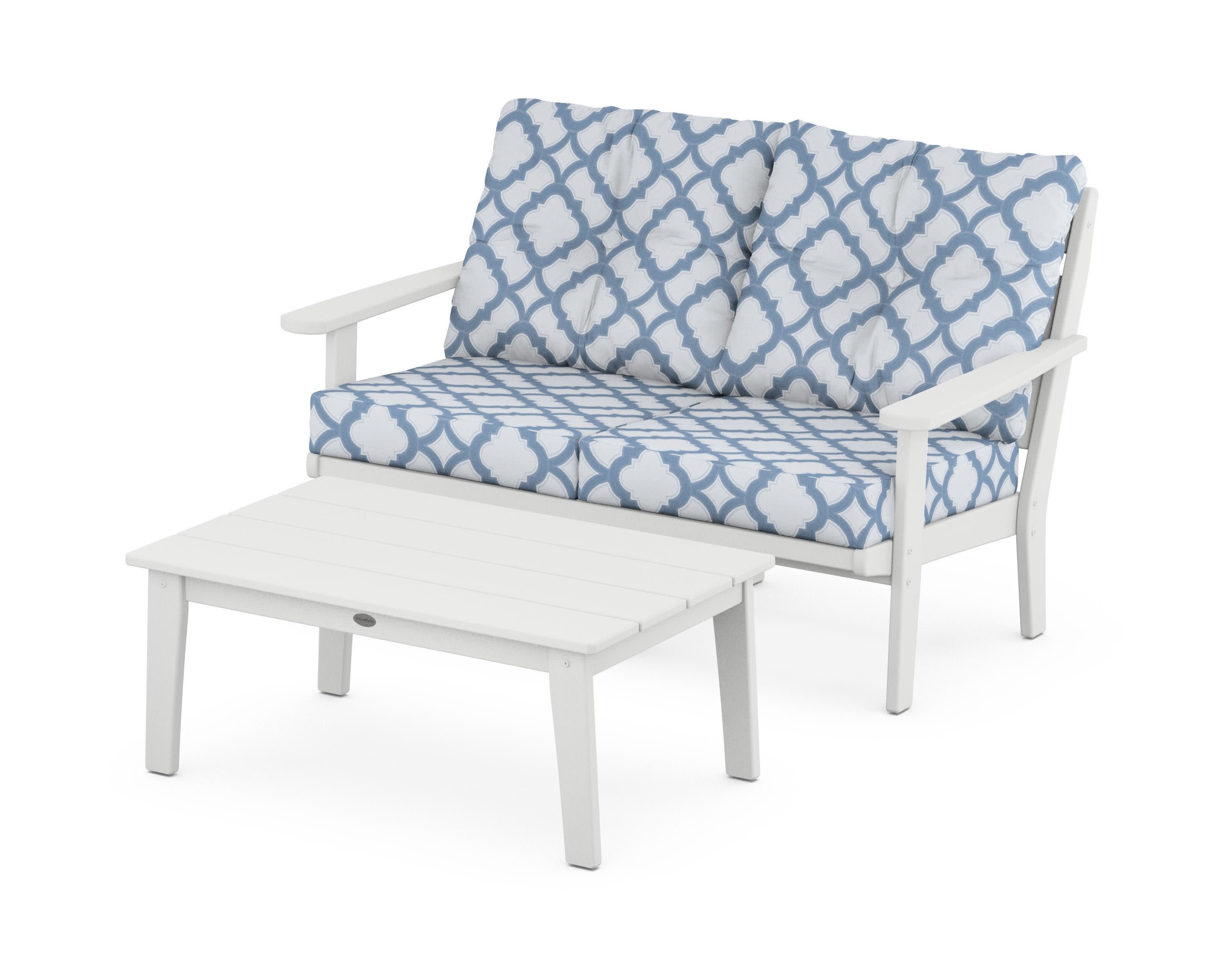 Lakeside 2-Piece Lounge Loveseat Set in White / Trellis Sky Blue
