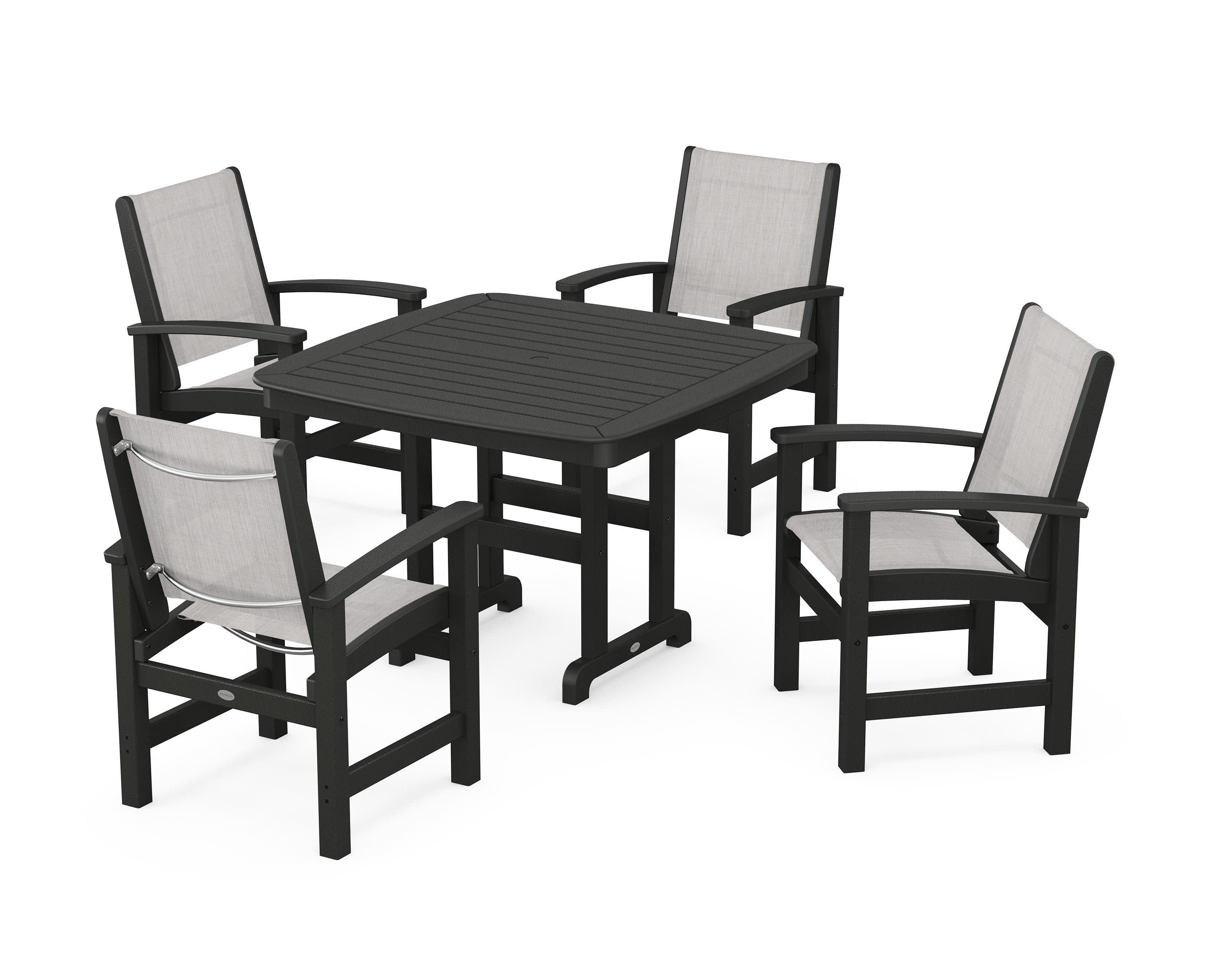 Coastal 5-Piece Dining Set in Black / Parchment Sling