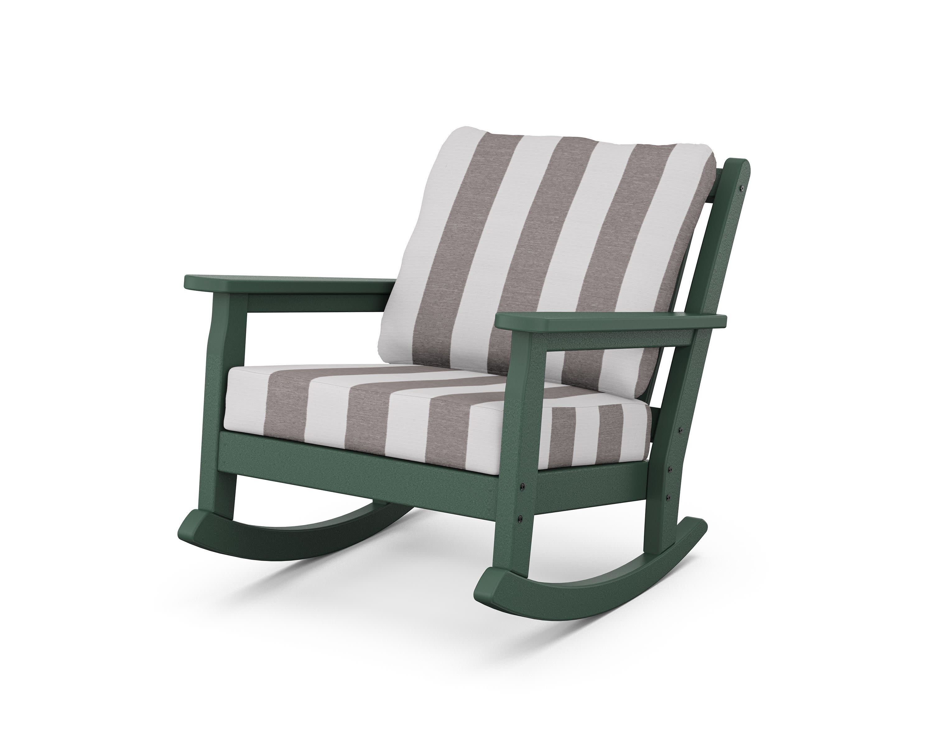 Chippendale Deep Seating Rocking Chair in Green / Cabana Stripe Grey Mist