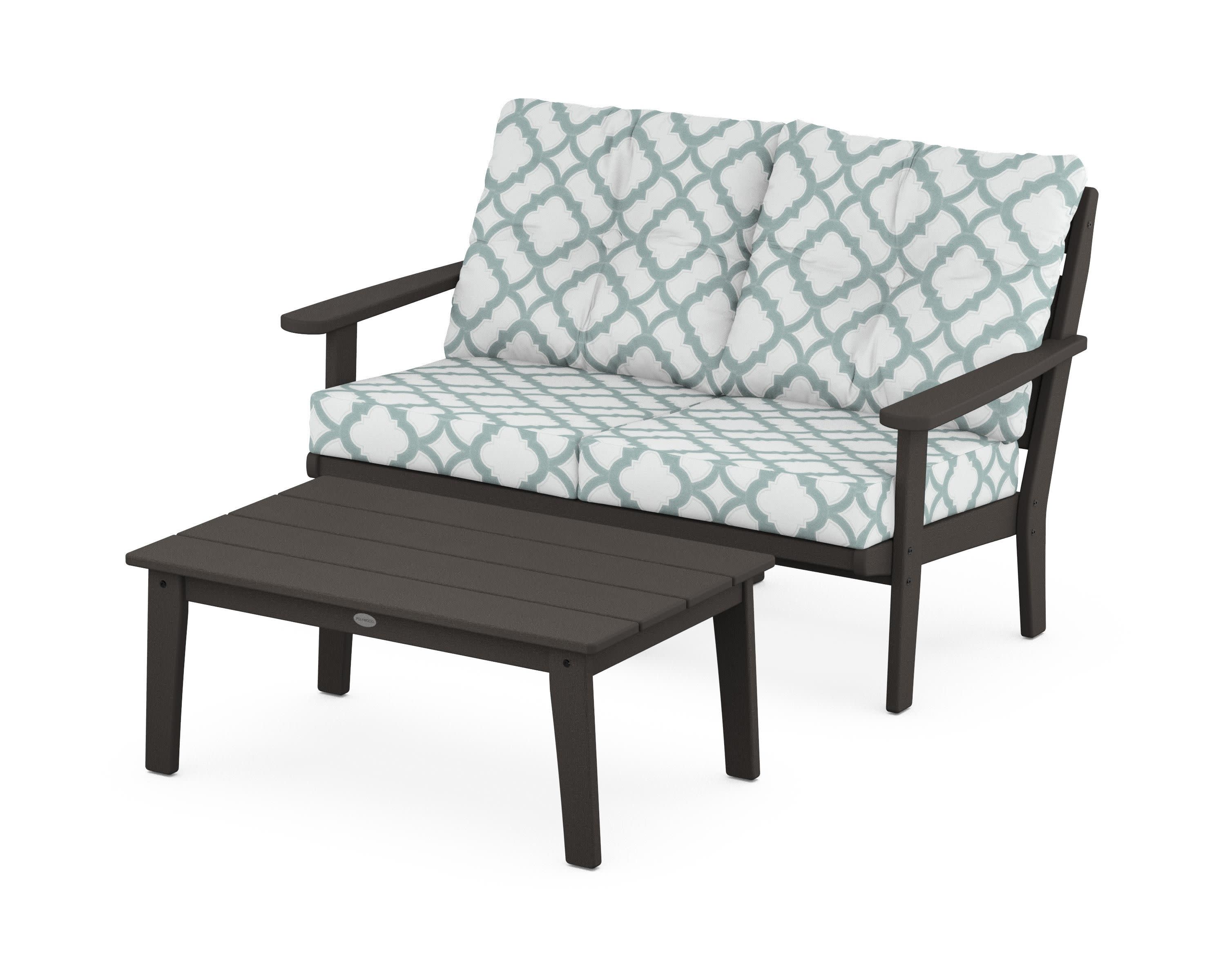 Lakeside 2-Piece Lounge Loveseat Set in Vintage Coffee / Trellis Glacier Spa