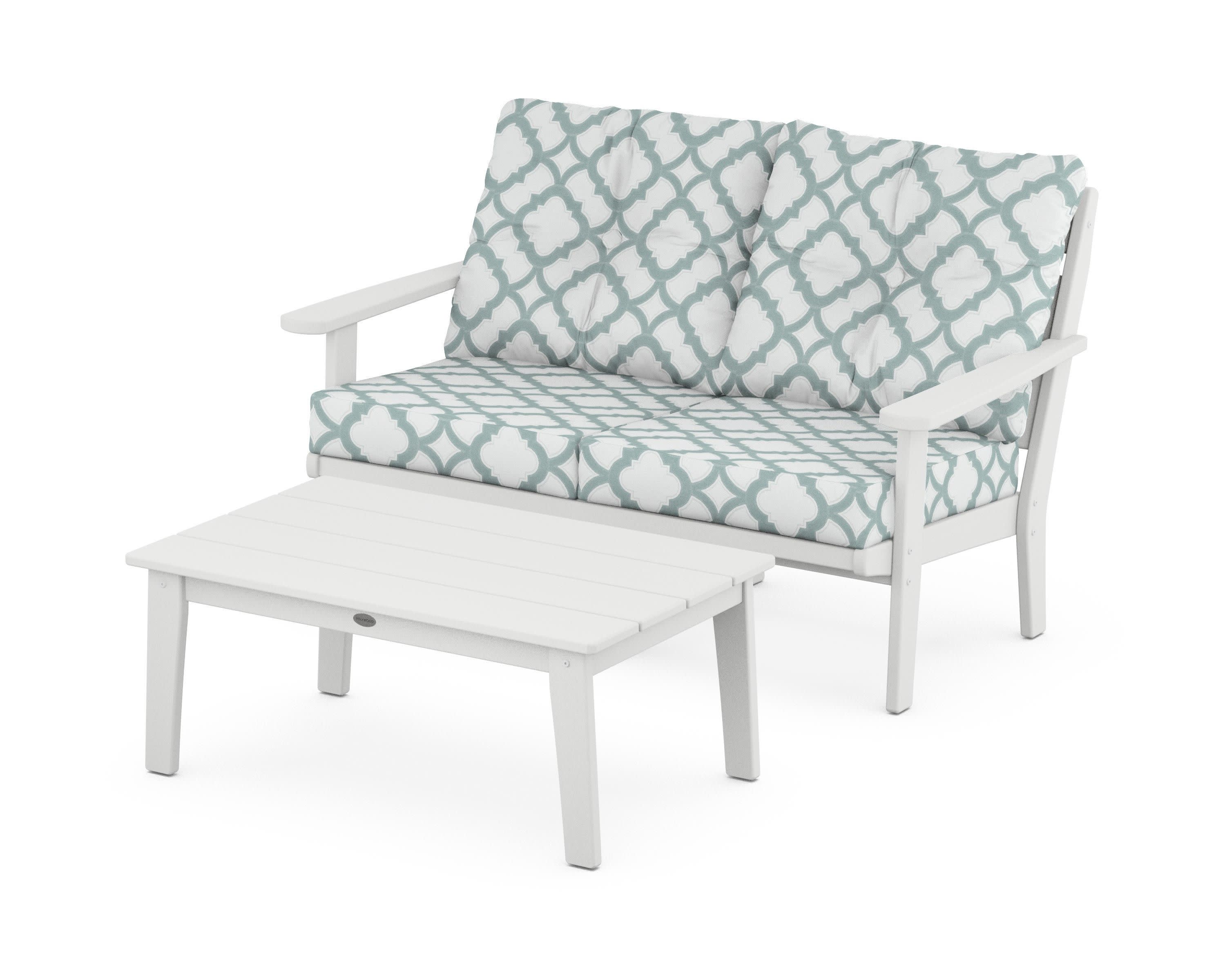 Lakeside 2-Piece Lounge Loveseat Set in White / Trellis Glacier Spa