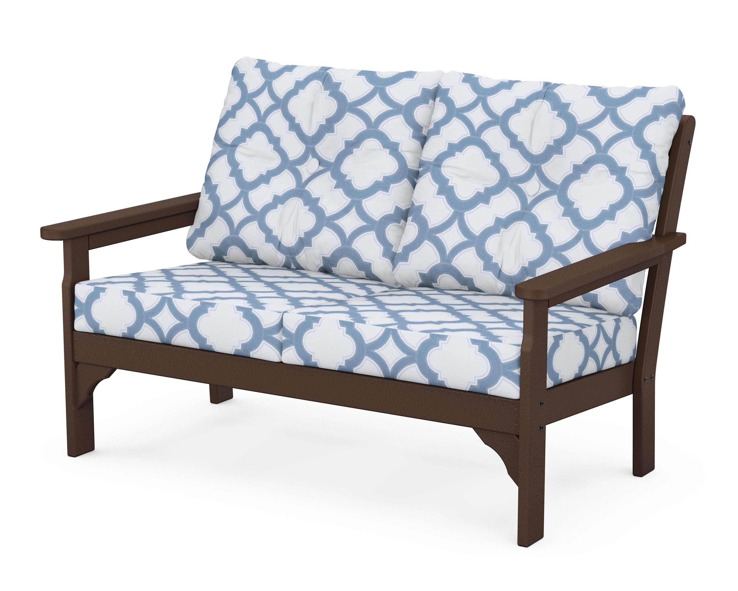 Vineyard Deep Seating Loveseat in Mahogany / Trellis Sky Blue