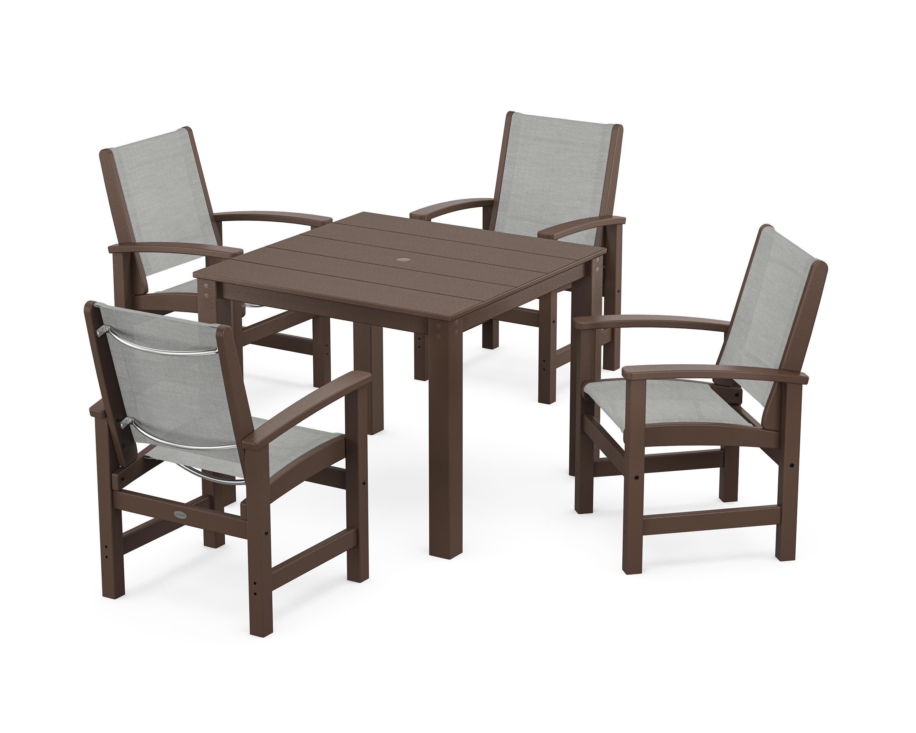 Coastal 5-Piece Parsons Dining Set in Mahogany / Metallic Sling