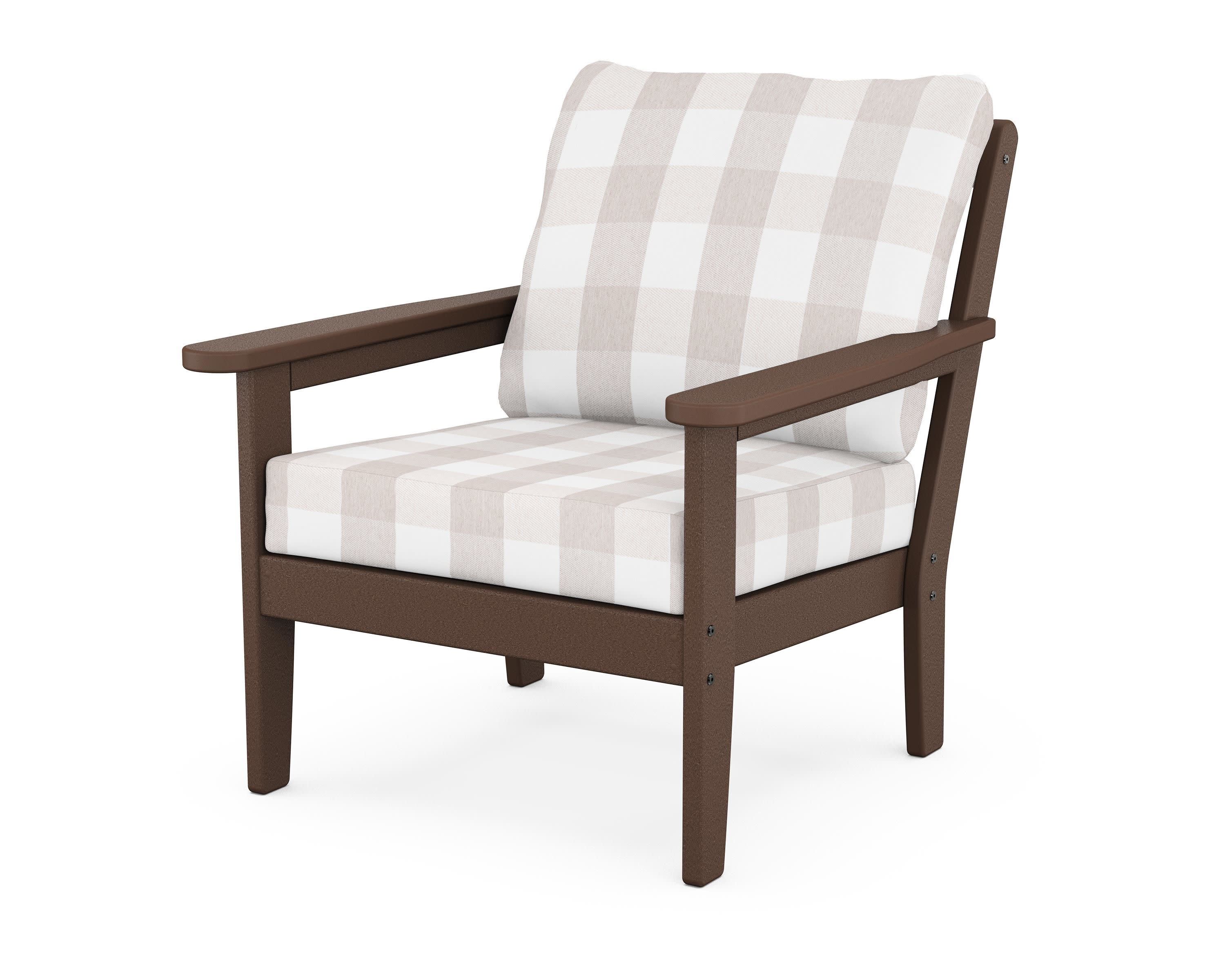 Cottage Deep Seating Chair in Mahogany / Buffalo Plaid Dune Burlap