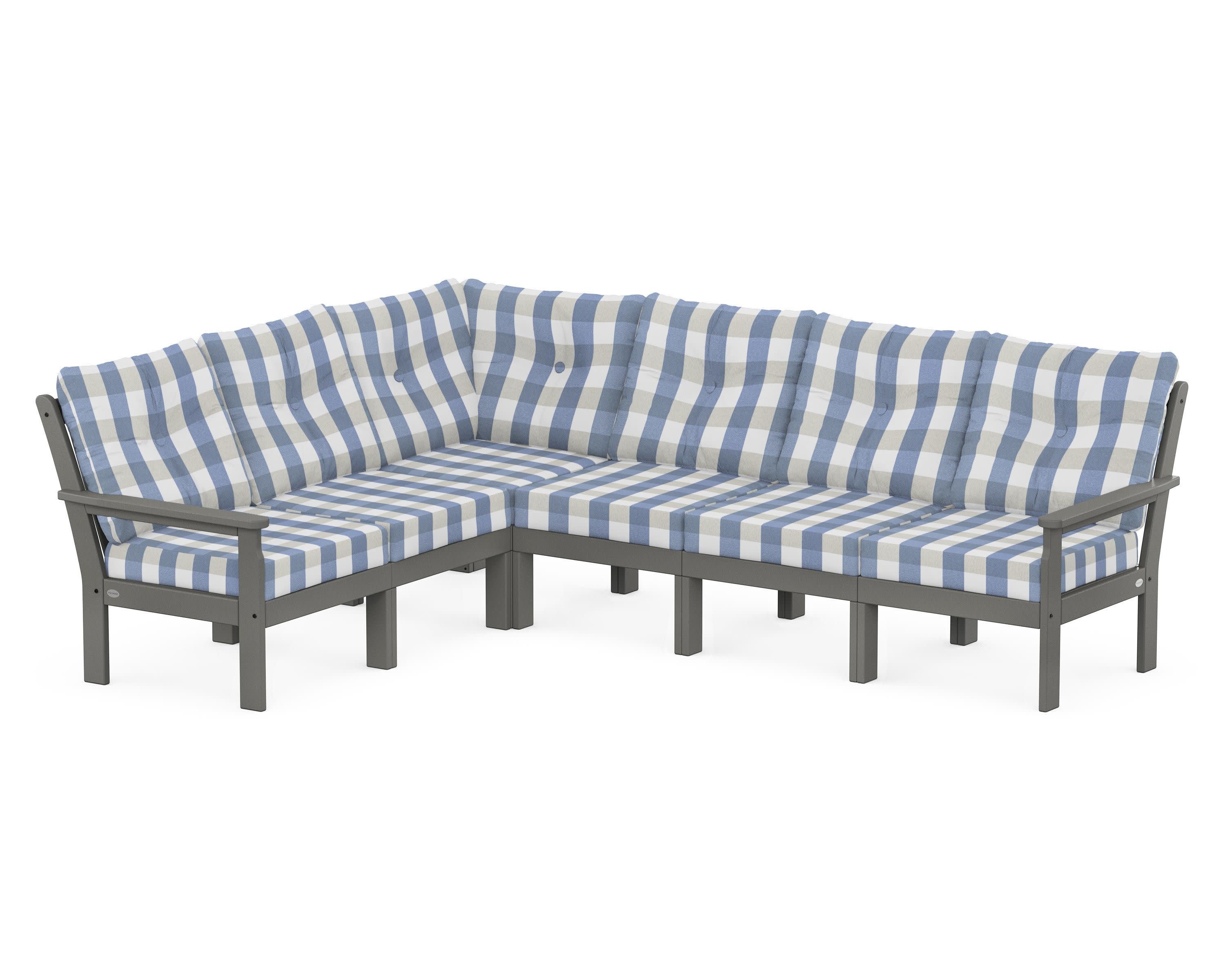 Vineyard 6-Piece Sectional in Slate Grey / Buffalo Plaid Sky Blue