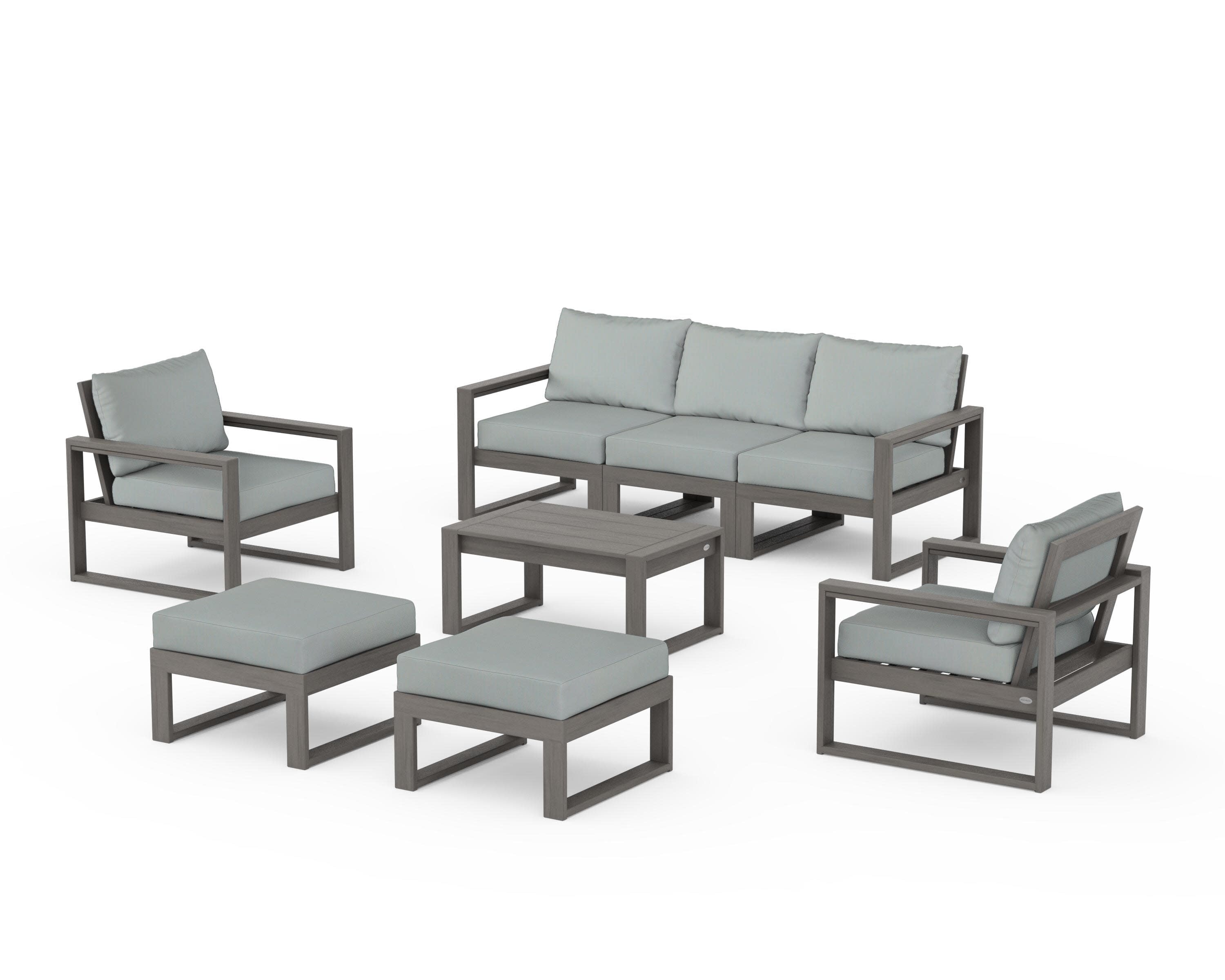EDGE Sectional 8-Piece Lounge Sofa Set in Driftwood / Spa