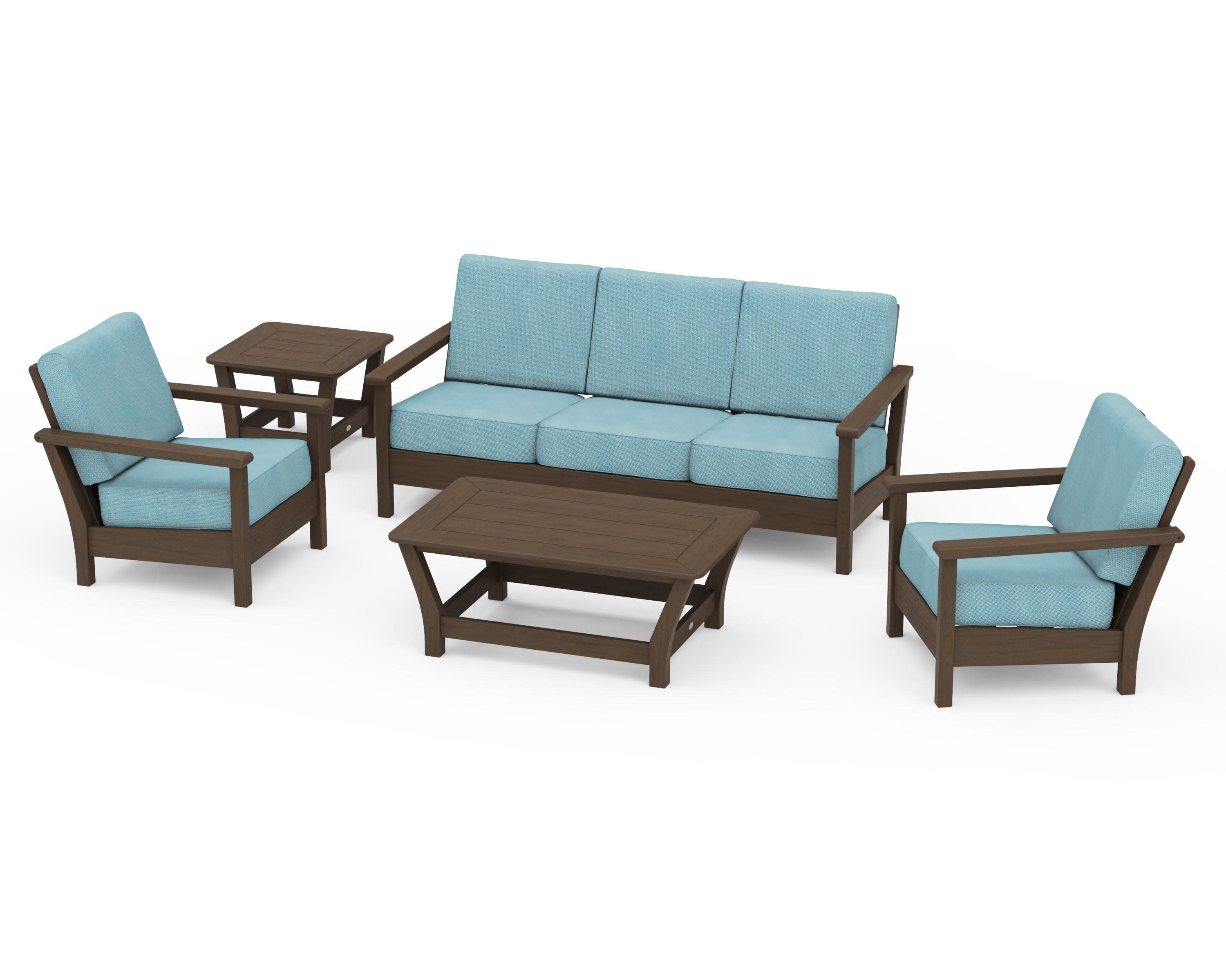 Harbour 5-Piece Deep Seating Set in Kona / Lattice Sky Blue
