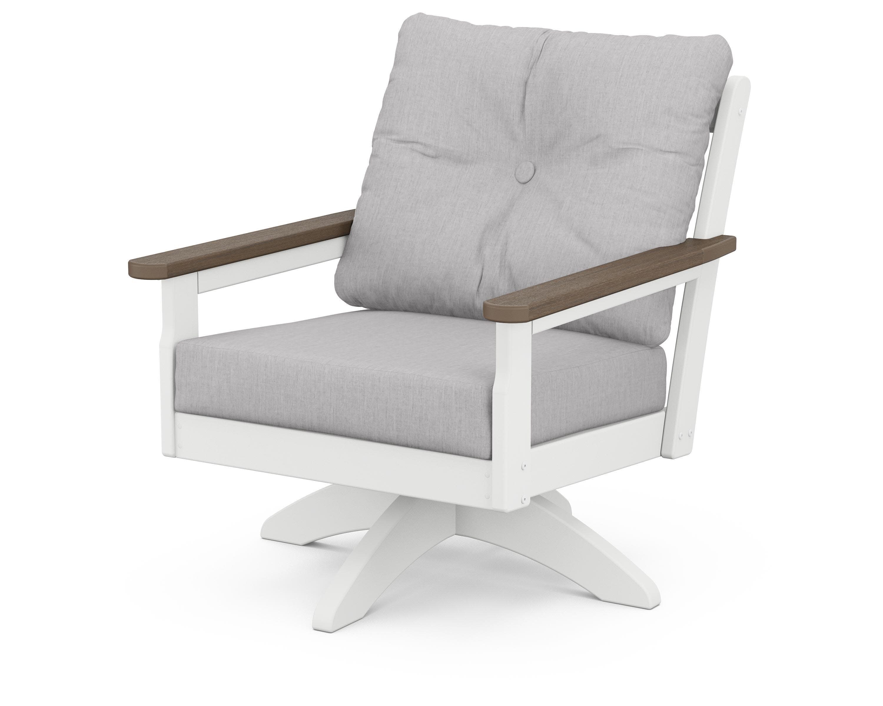 Vineyard Deep Seating Swivel Chair in White / Kona / Granite