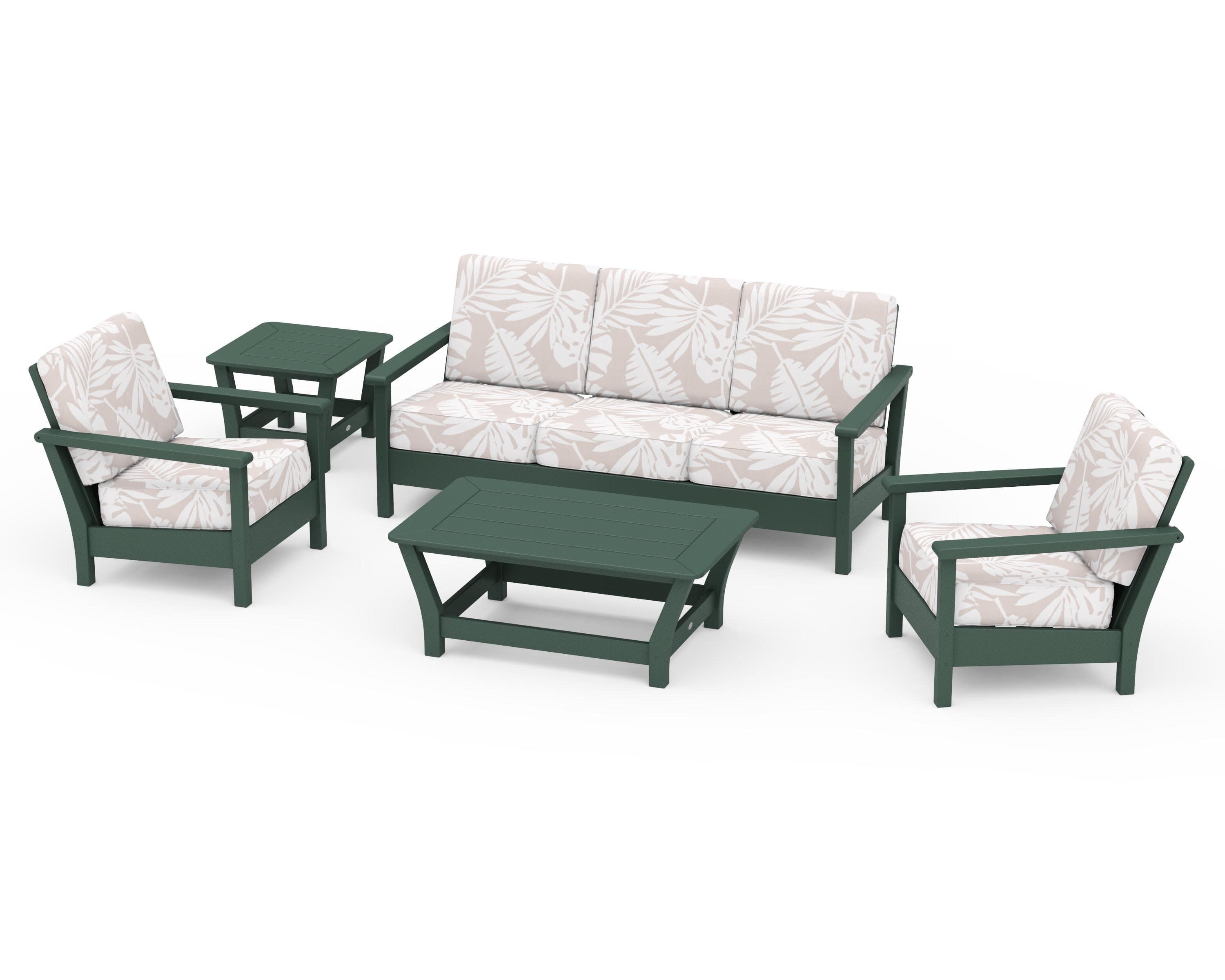 Harbour 5-Piece Deep Seating Set in Green / Leaf Dune Burlap