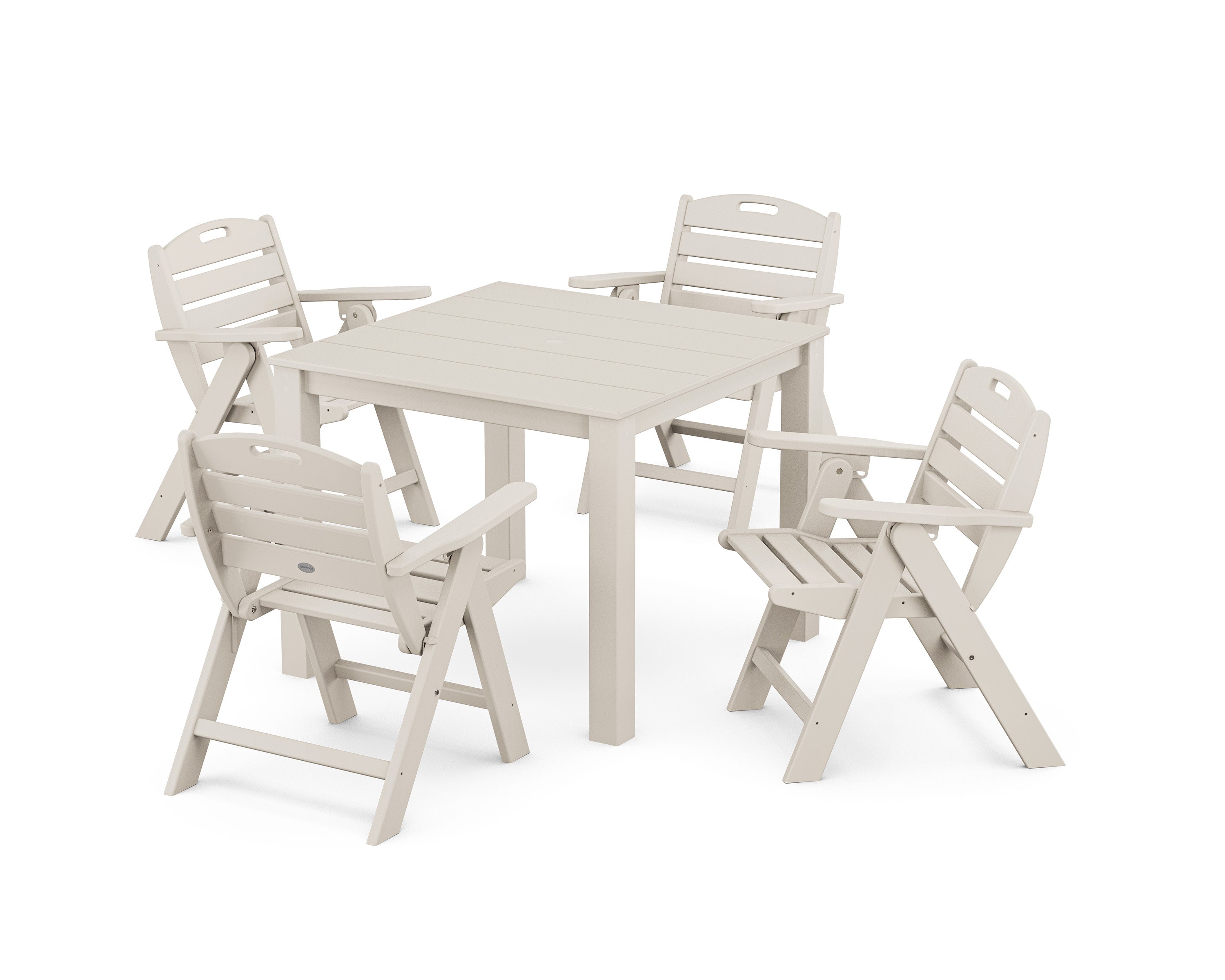 Nautical Folding Lowback Chair 5-Piece Parsons Dining Set in Sand