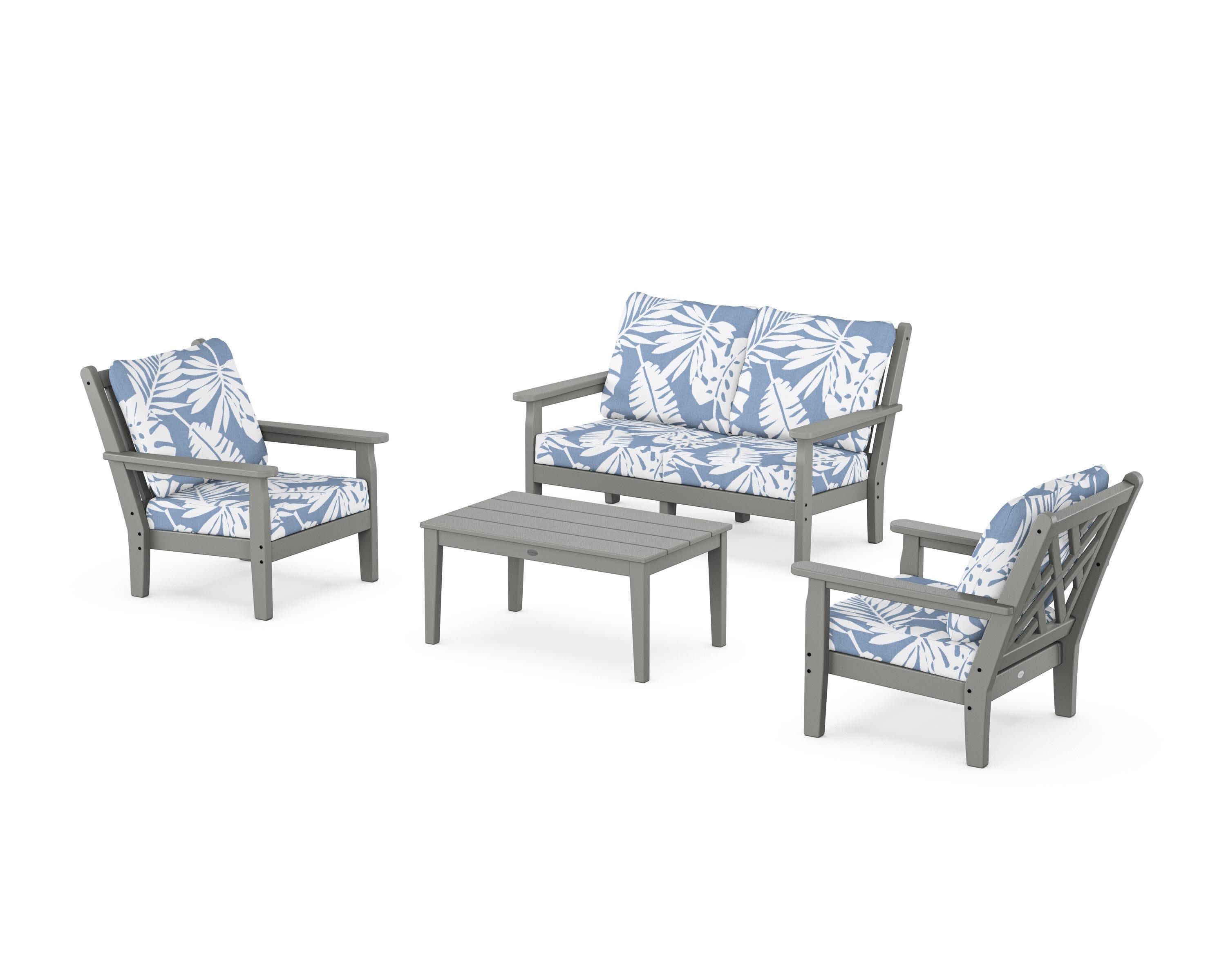Chippendale 4-Piece Deep Seating Set with Loveseat in Slate Grey / Leaf Sky Blue