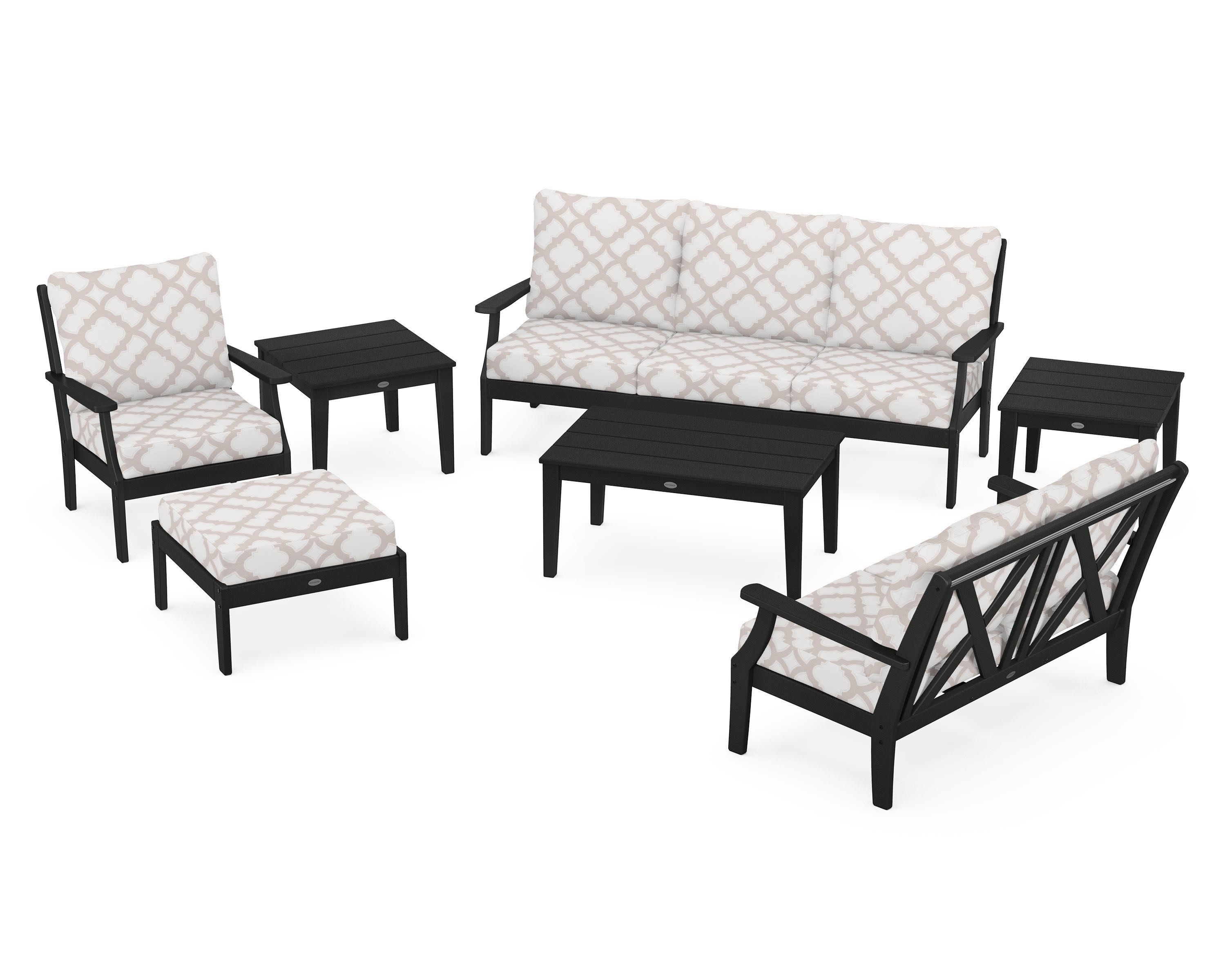 Braxton 7-Piece Deep Seating Set in Black / Trellis Dune Burlap