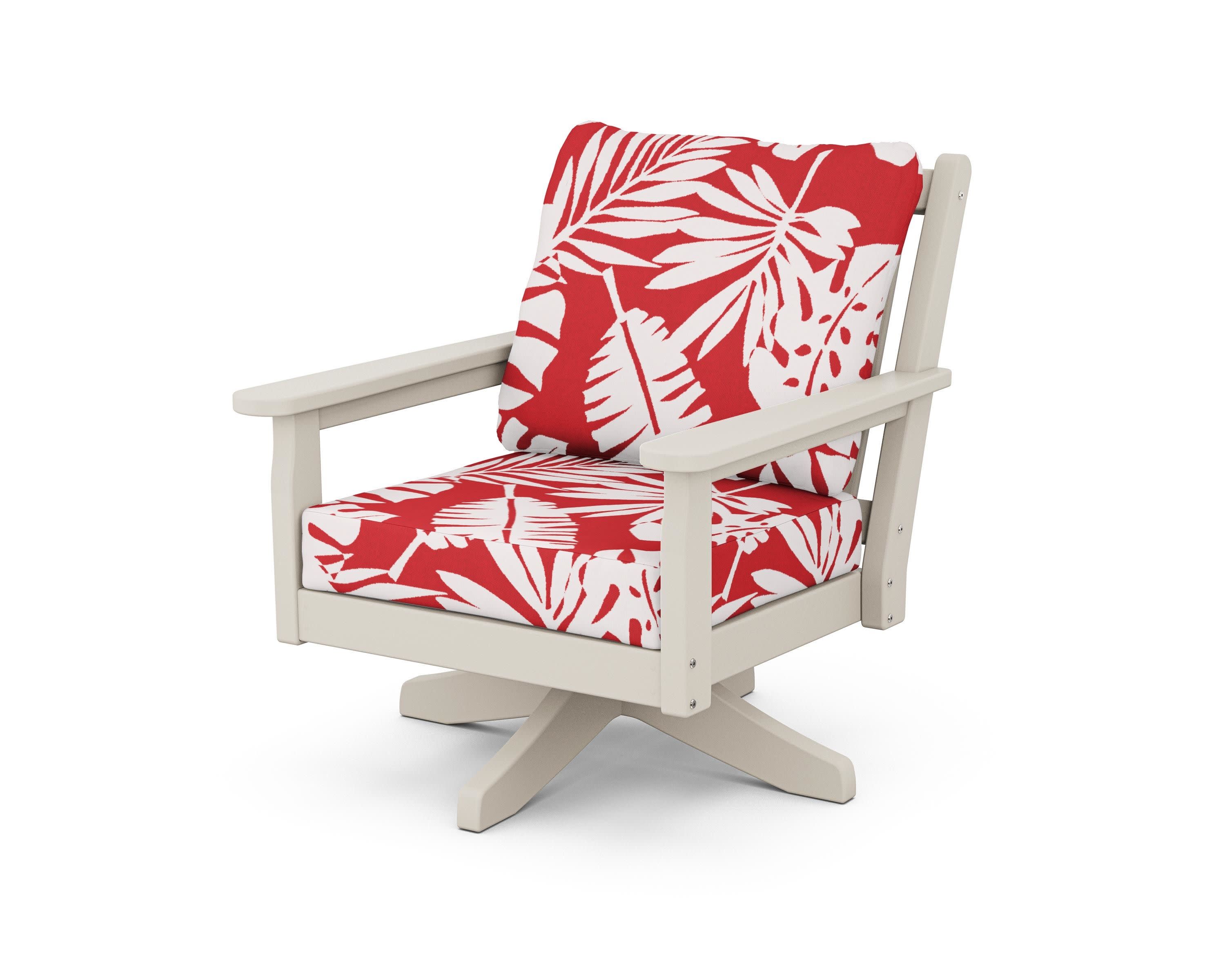 Chippendale Deep Seating Swivel Chair in Sand / Leaf Crimson