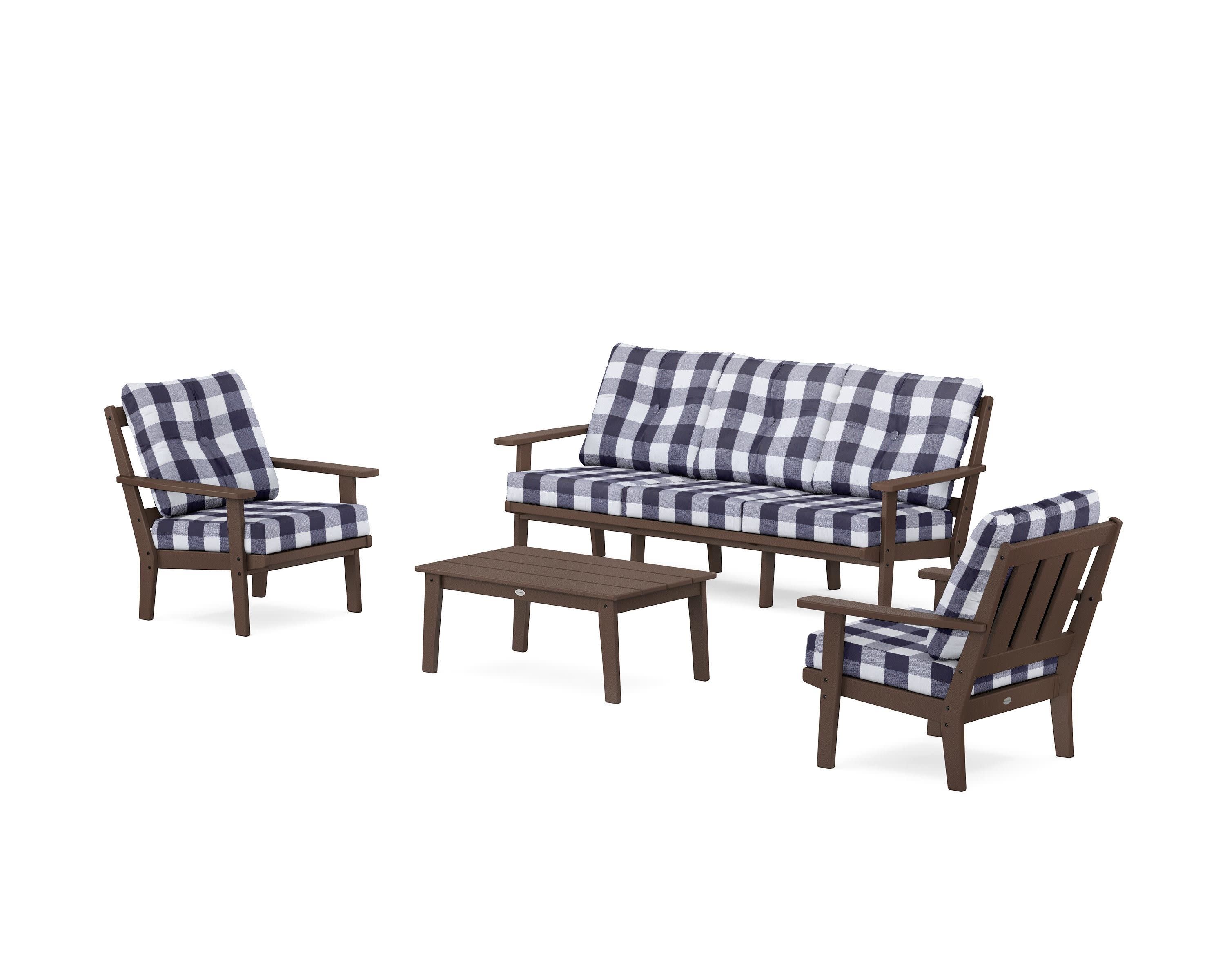 Oxford 4-Piece Deep Seating Set with Sofa in Mahogany / Buffalo Plaid Navy