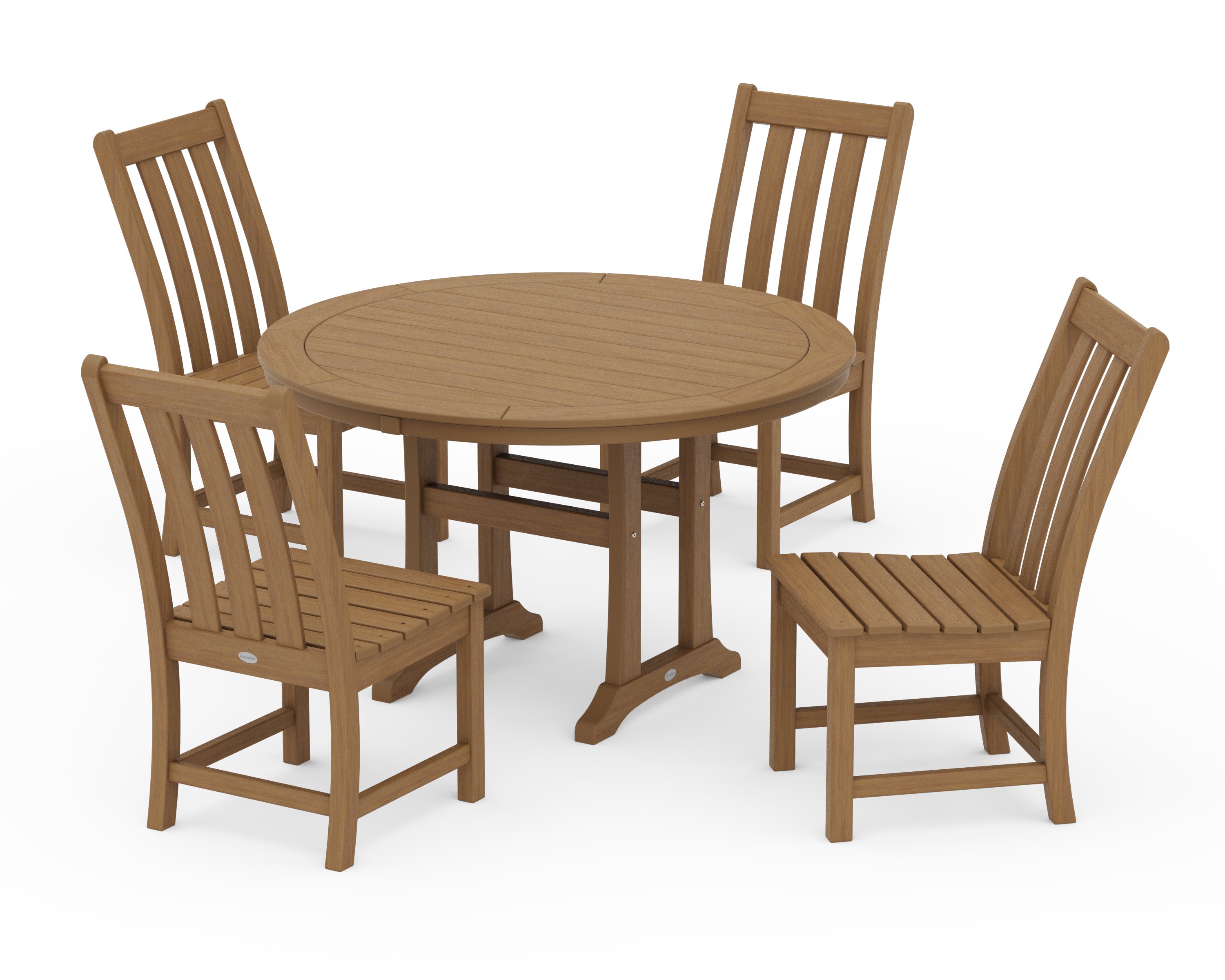 Vineyard Side Chair 5-Piece Round Dining Set With Trestle Legs in Natural