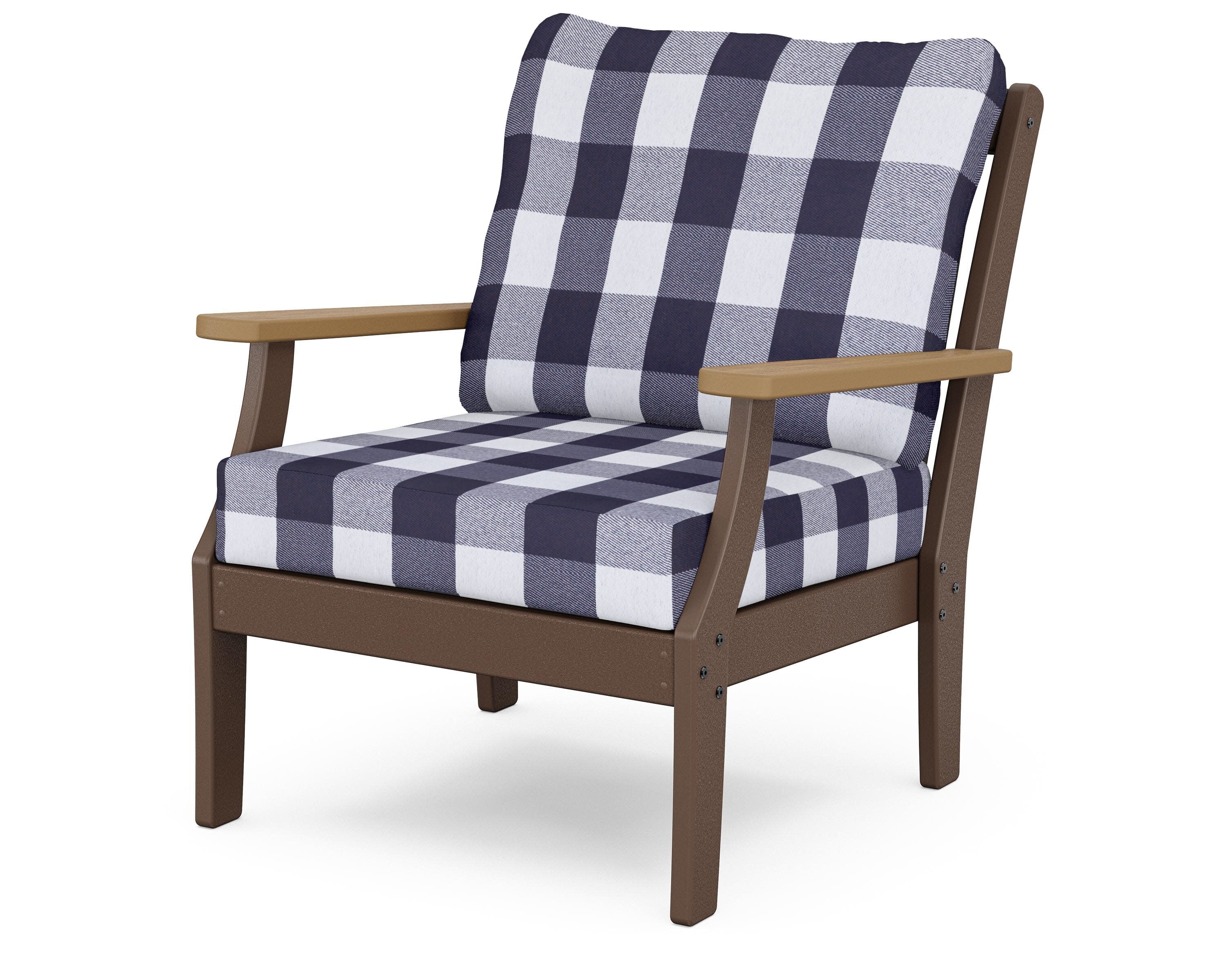 Braxton Deep Seating Chair in Mahogany / Natural / Buffalo Plaid Navy