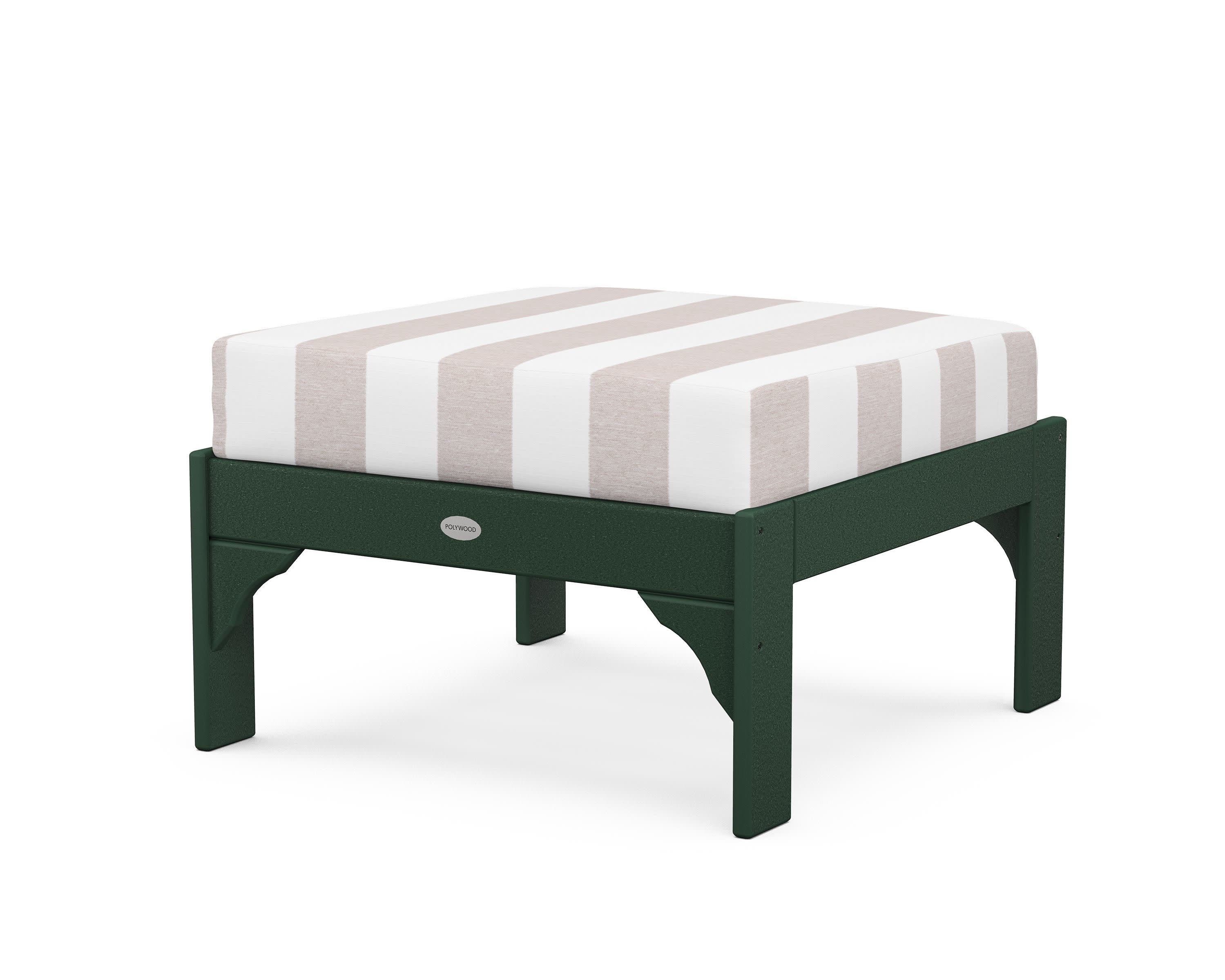 Vineyard Deep Seating Ottoman in Green / Cabana Stripe Dune Burlap