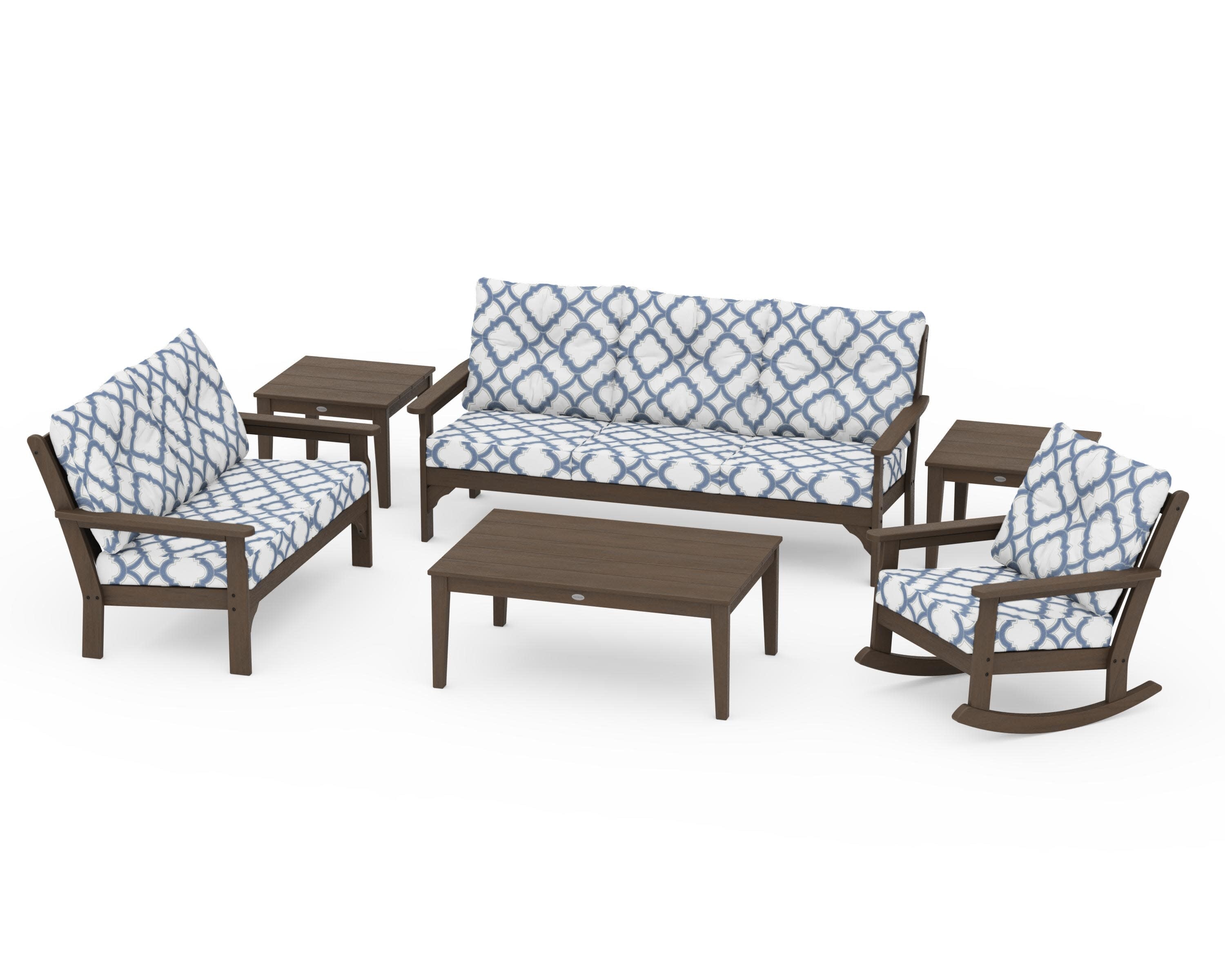 Vineyard 6-Piece Deep Seating Set in Kona / Trellis Sky Blue