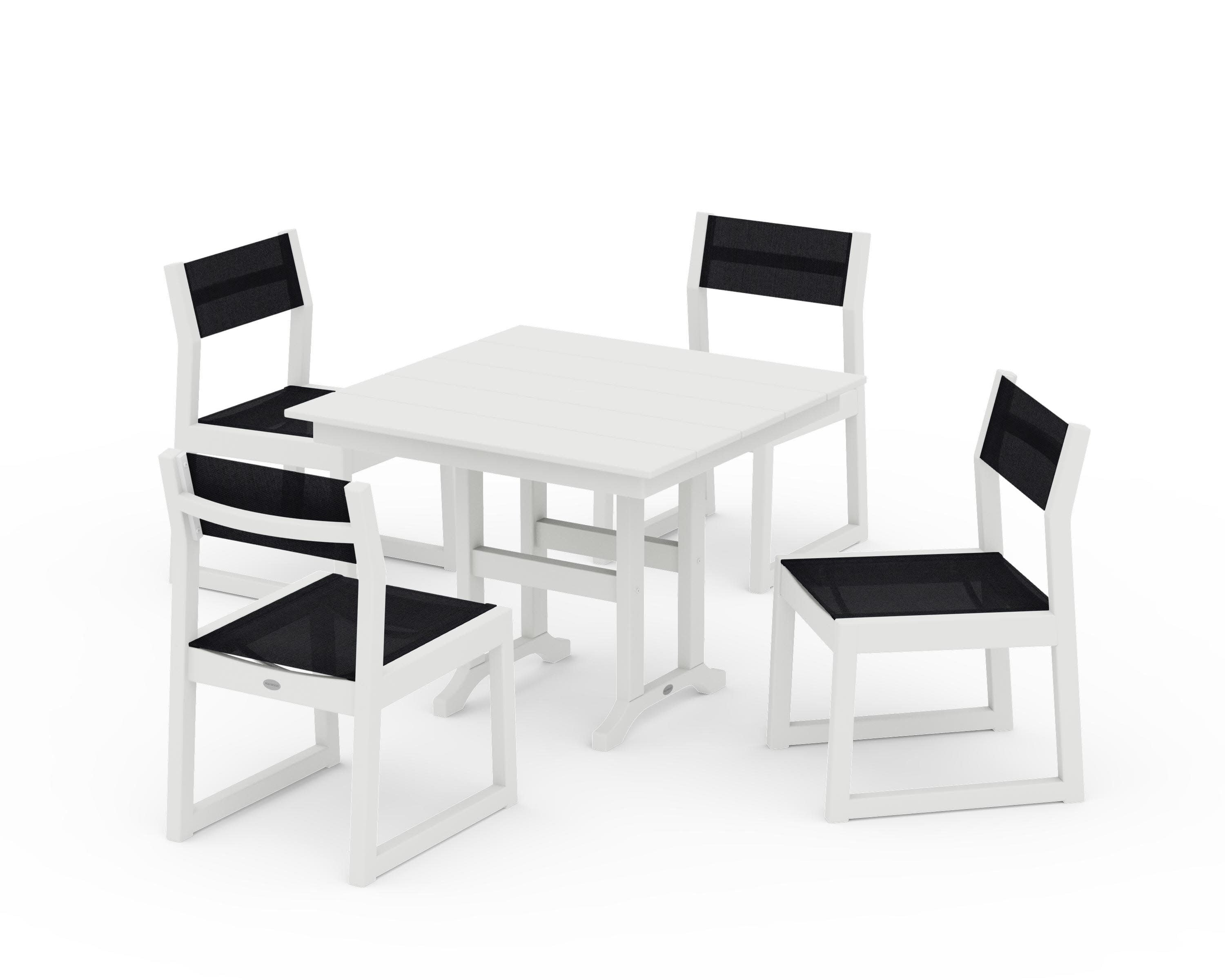 EDGE Sling Side Chair 5-Piece Farmhouse Dining Set in Vintage White / Black Sling