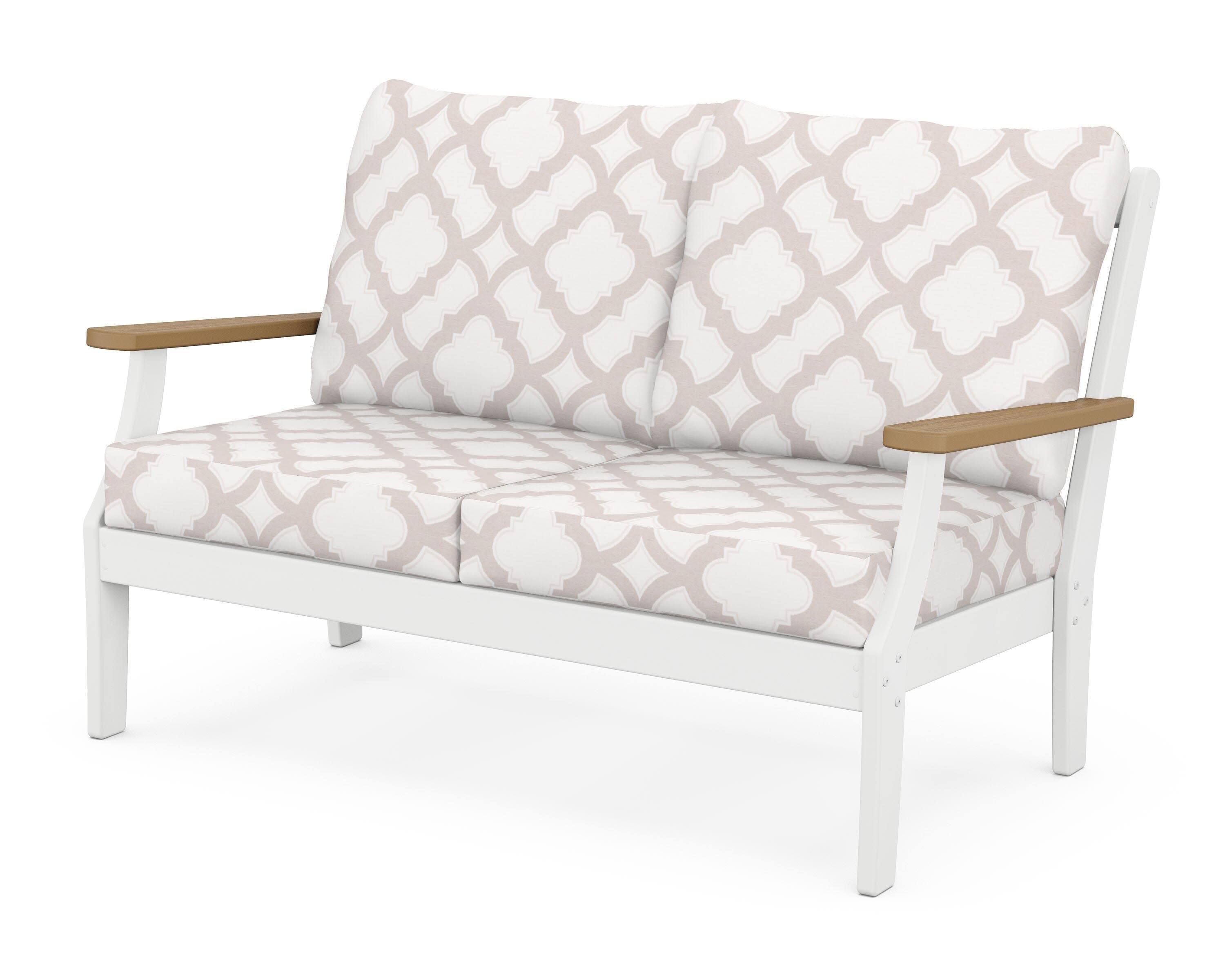 Braxton Deep Seating Loveseat in White / Natural / Trellis Dune Burlap