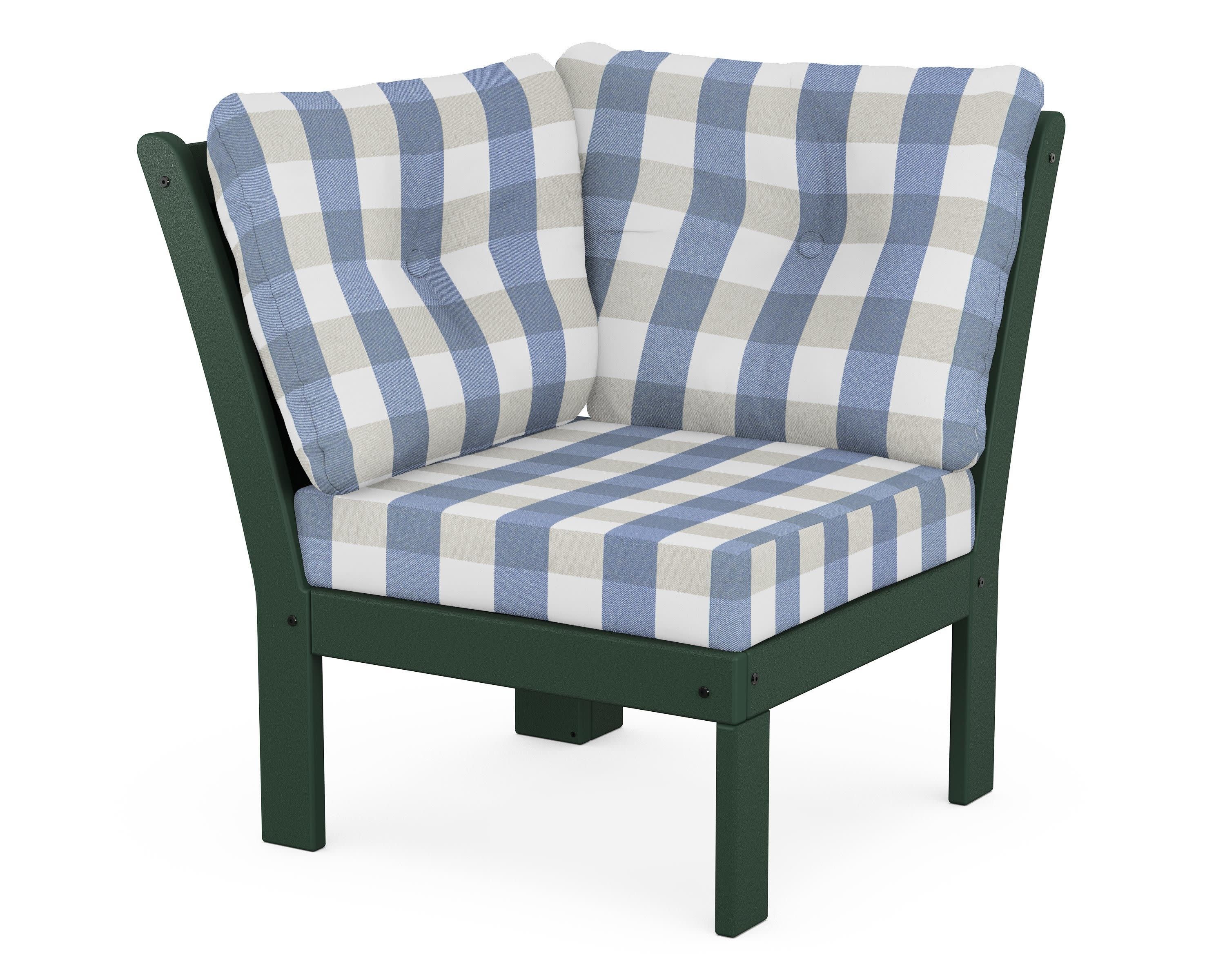 Vineyard Modular Corner Chair in Green / Buffalo Plaid Sky Blue