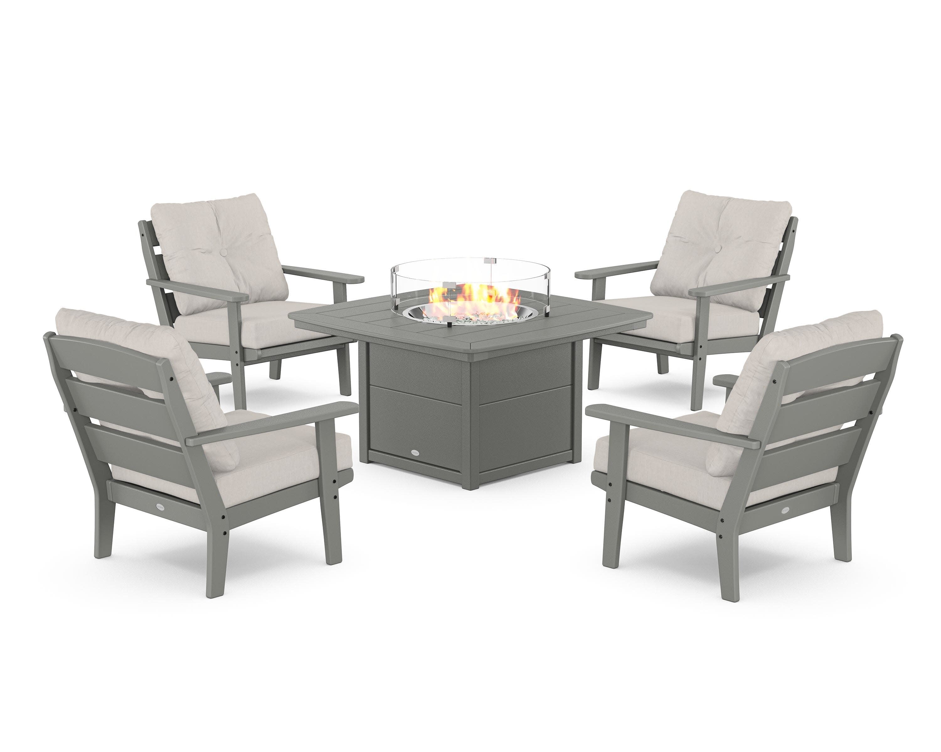 Lakeside 5-Piece Deep Seating Set with Nautical Fire Pit Table in Slate Grey / Cast Ash