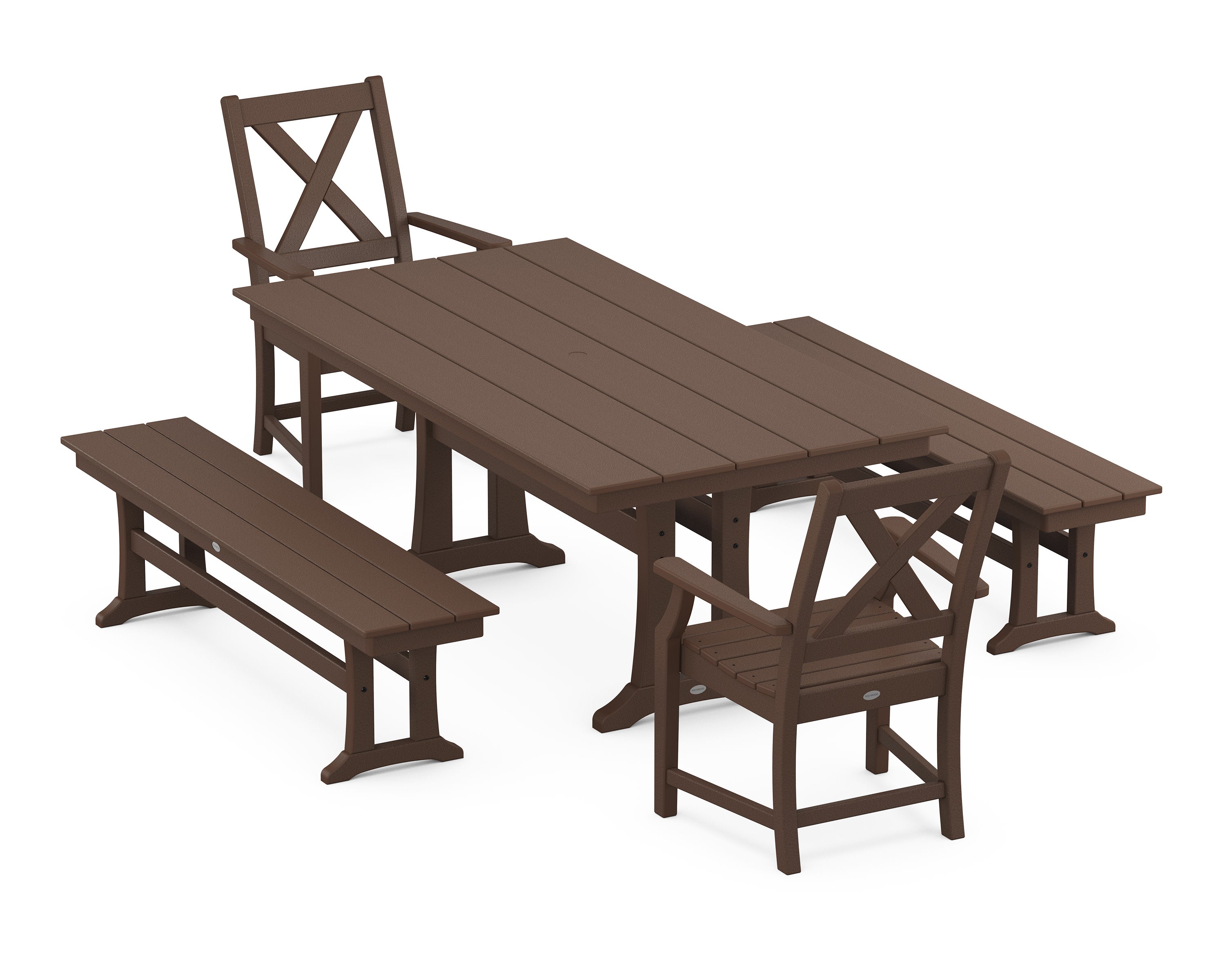 Braxton 5-Piece Farmhouse Dining Set With Trestle Legs in Mahogany