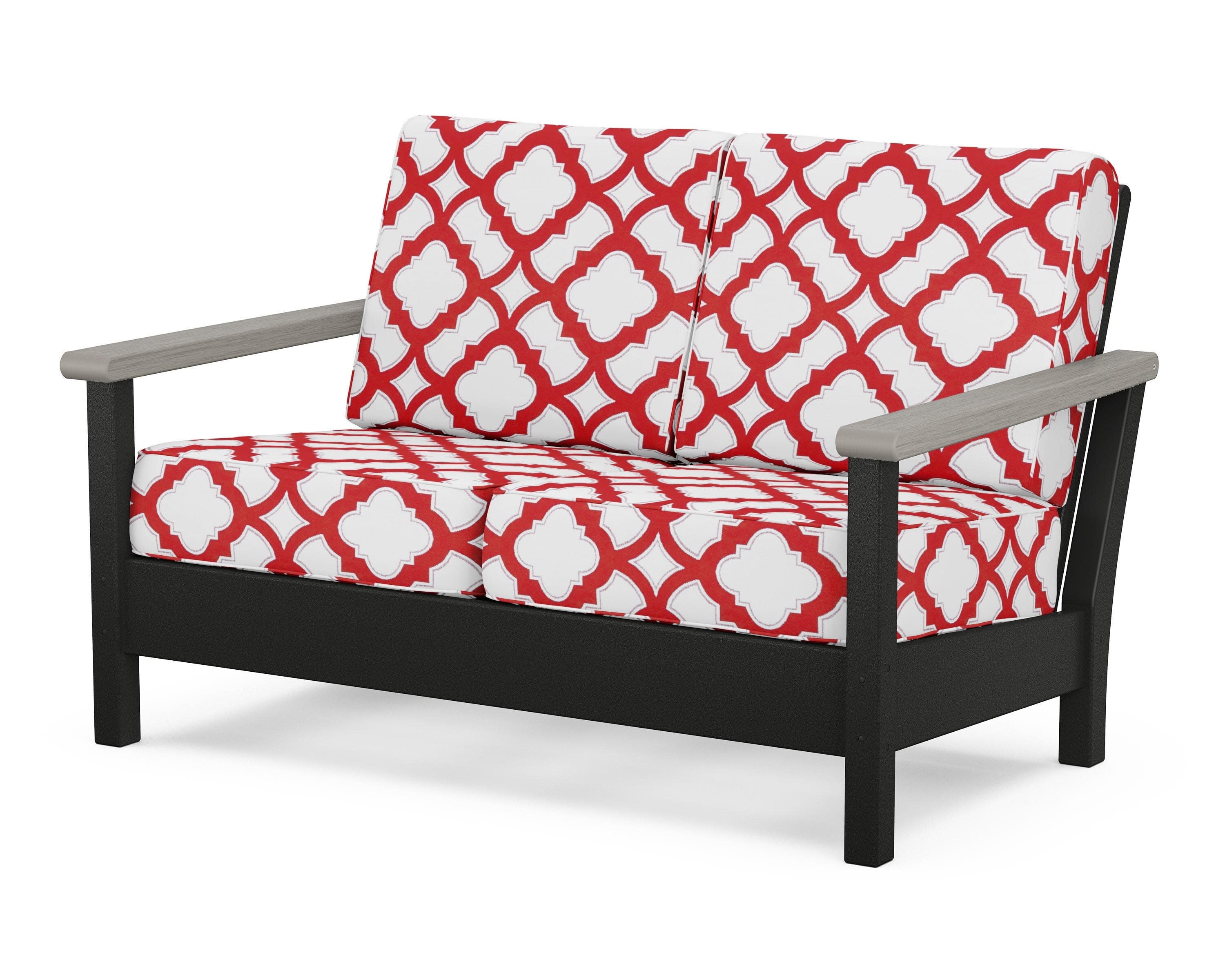 Harbour Deep Seating Loveseat in Black / Driftwood / Trellis Crimson