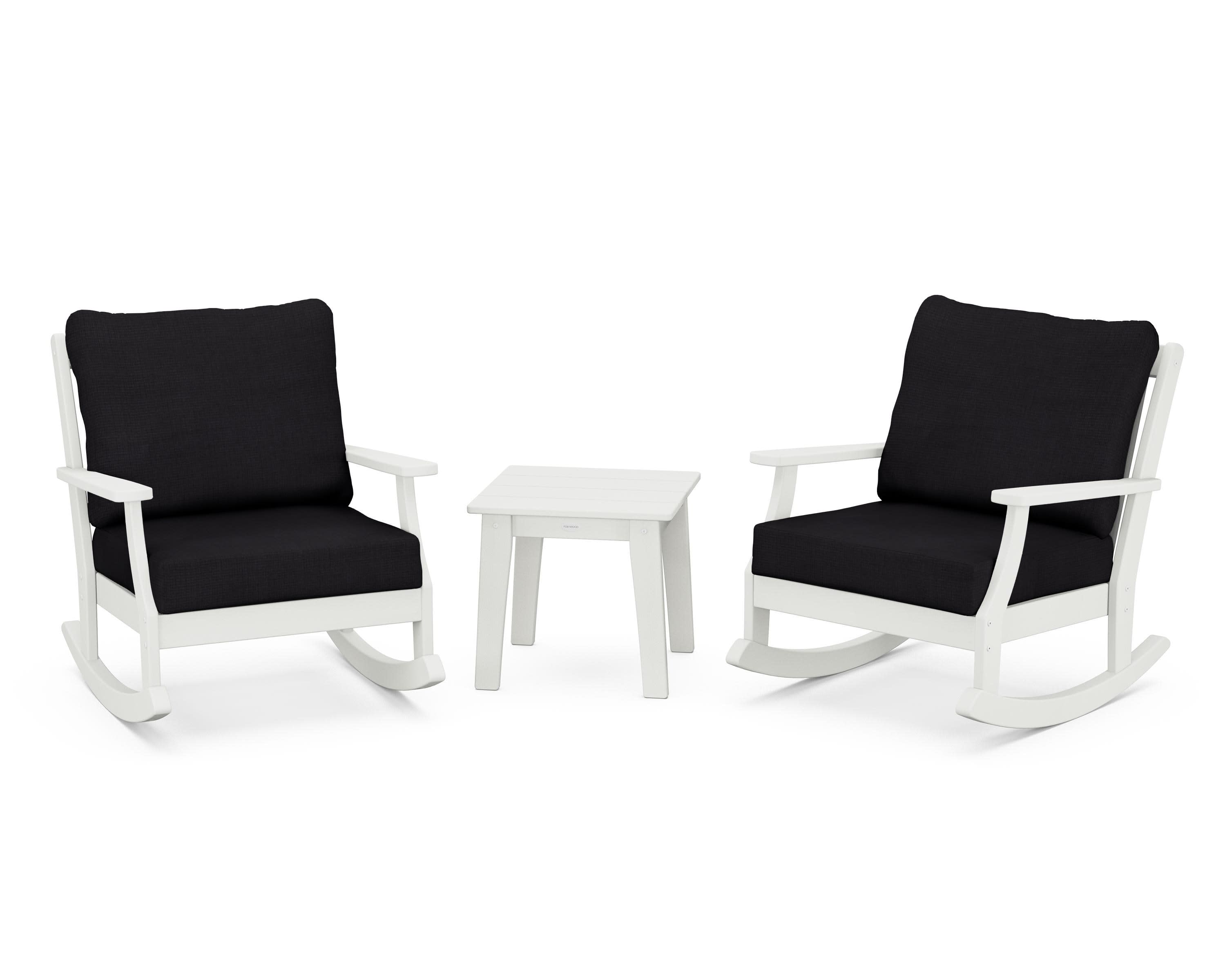 Braxton 3-Piece Deep Seating Rocker Set in Vintage White / Midnight Linen