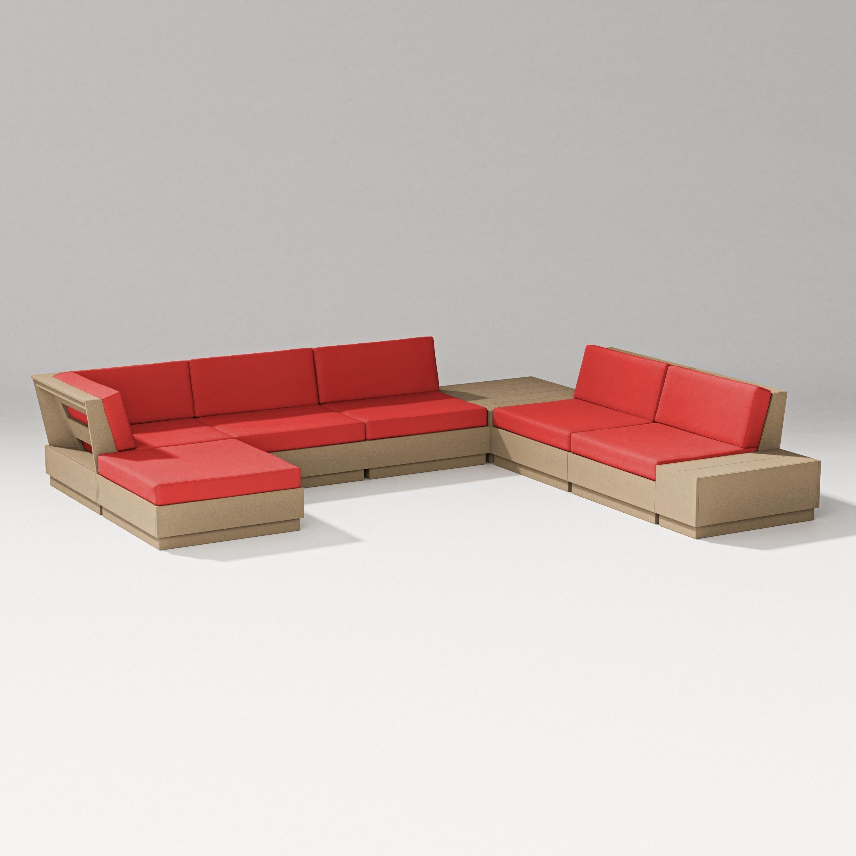 Elevate 8-Piece Corner Sectional in Vintage Sahara / Crimson Linen
