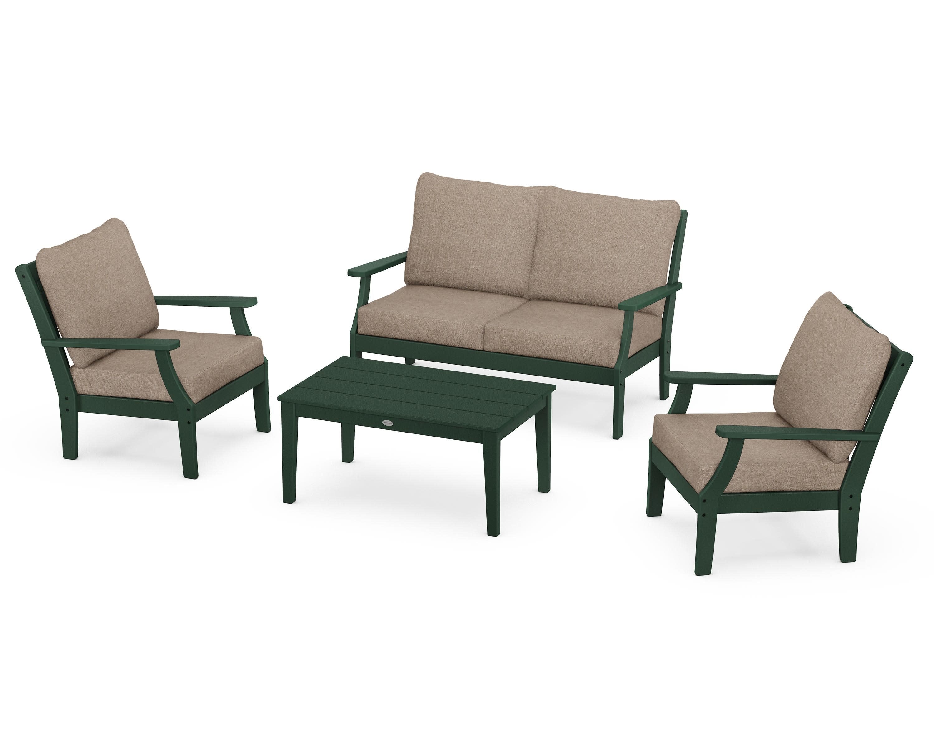 Braxton 4-Piece Deep Seating Chair Set in Green / Spiced Burlap