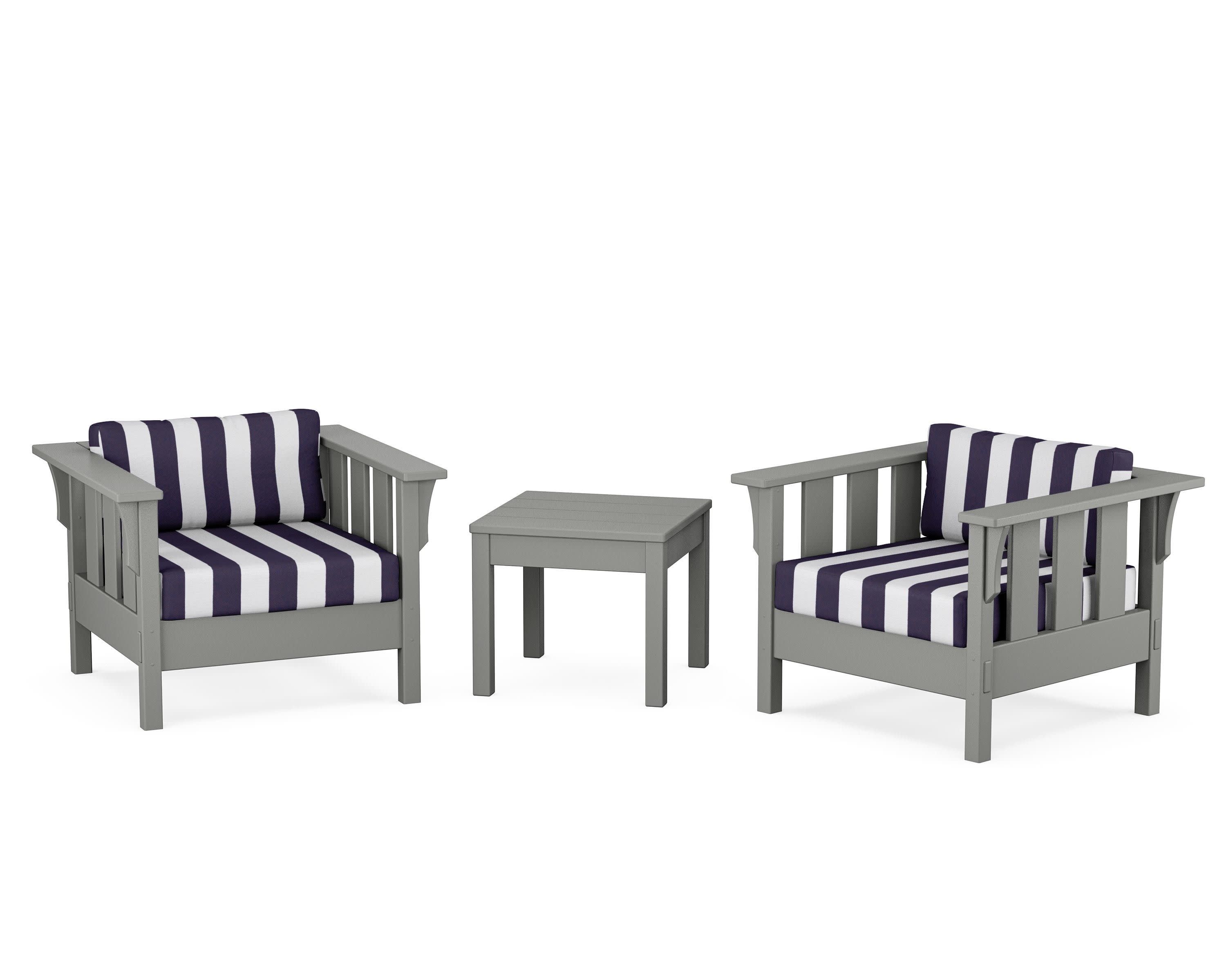 Acadia 3-Piece Deep Seating Set in Slate Grey / Cabana Stripe Navy