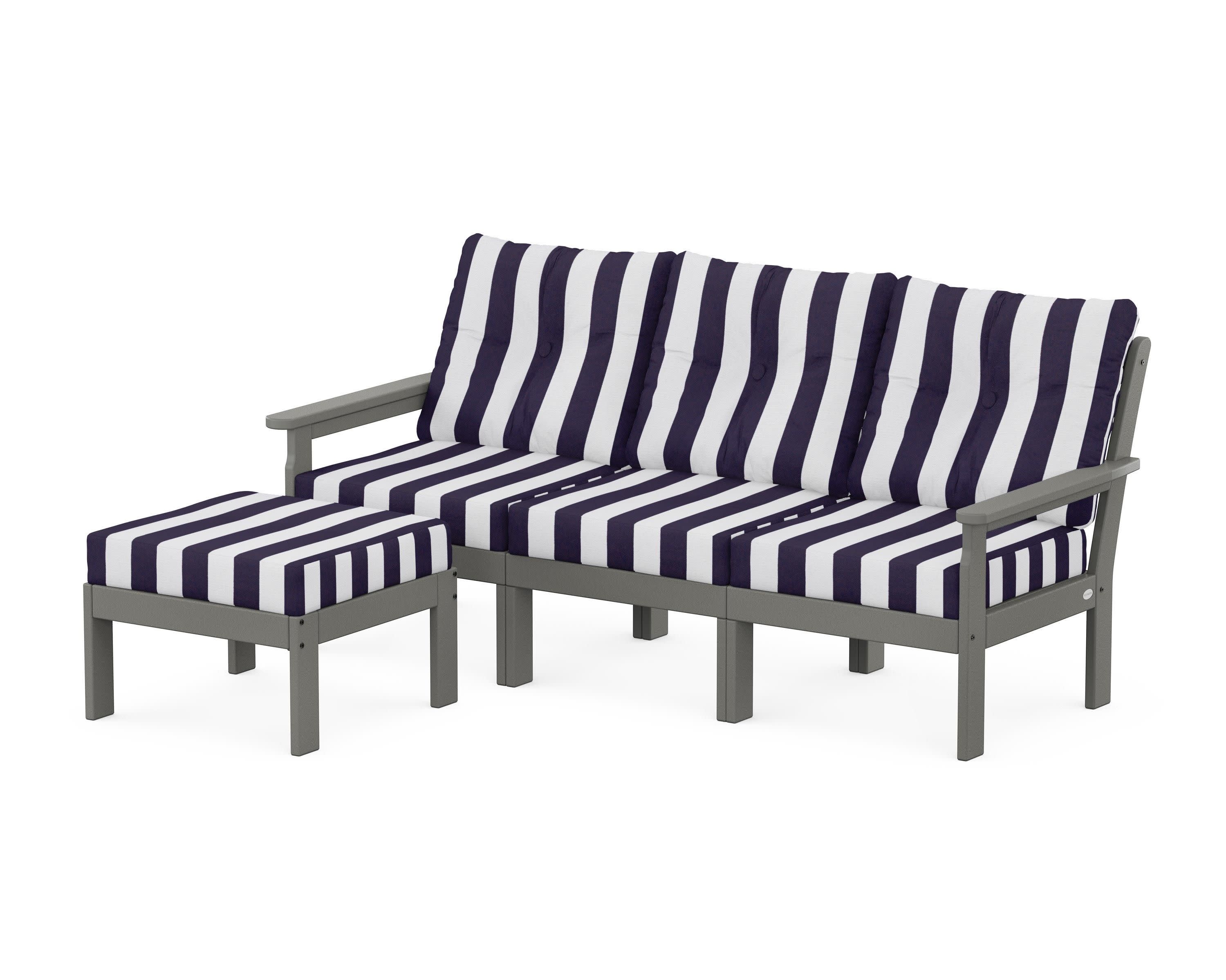 Vineyard 4-Piece Sectional with Ottoman in Slate Grey / Cabana Stripe Navy