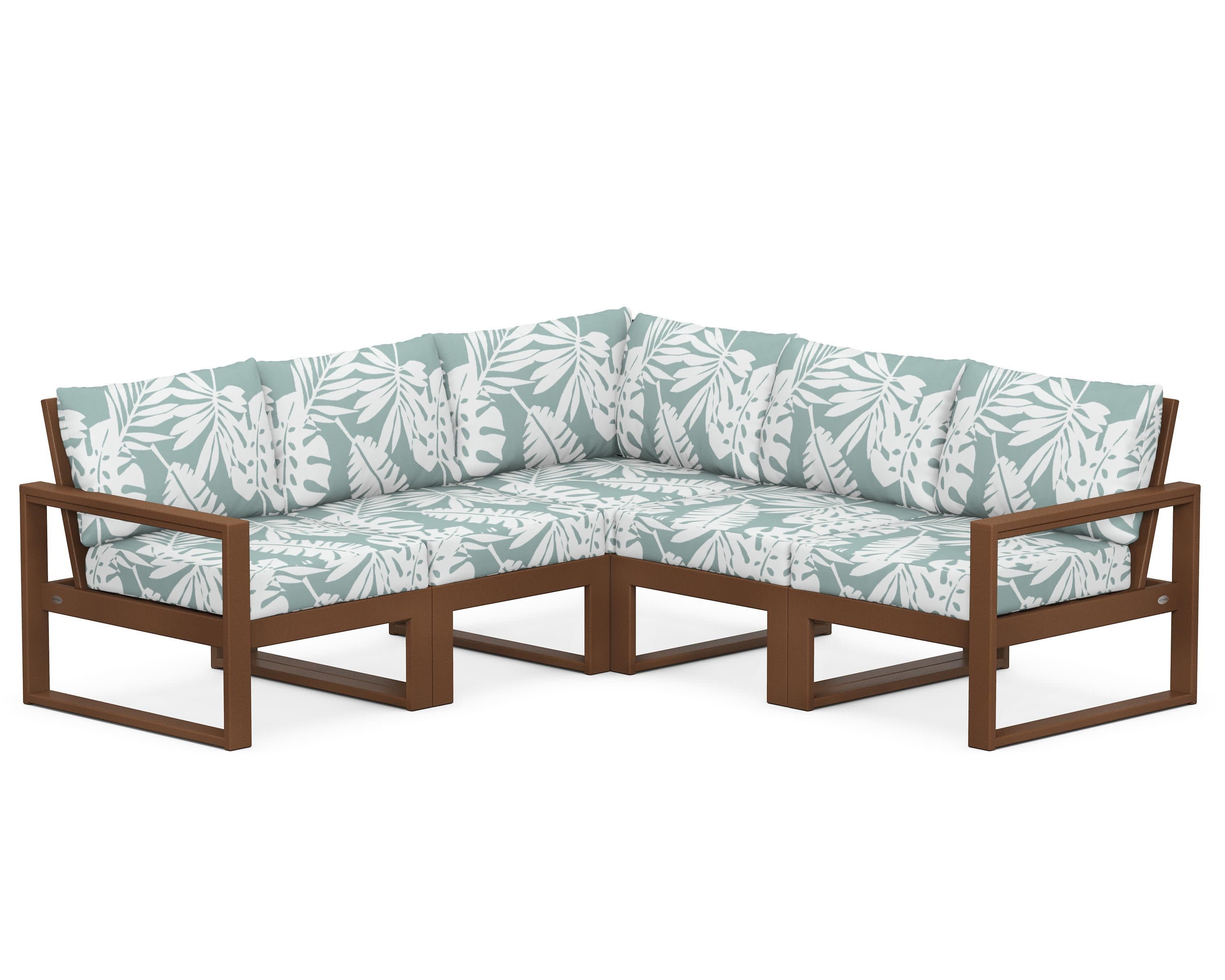 EDGE 5-Piece Modular Deep Seating Set in Teak / Leaf Glacier Spa