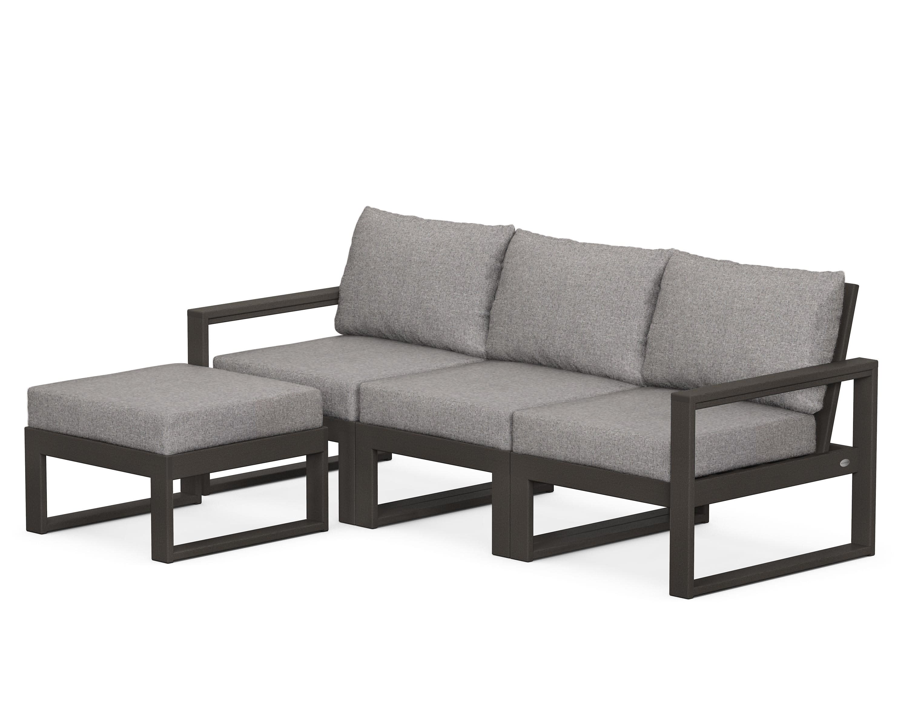 EDGE 4-Piece Modular Deep Seating Set with Ottoman in Vintage Coffee / Grey Mist