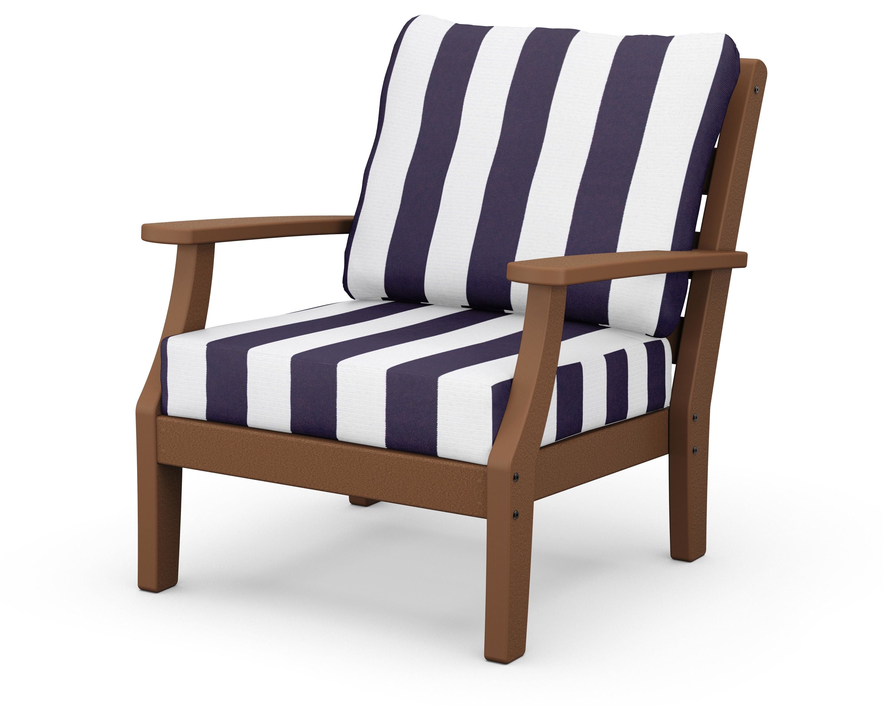 Chesapeake Deep Seating Chair in Teak / Cabana Stripe Navy