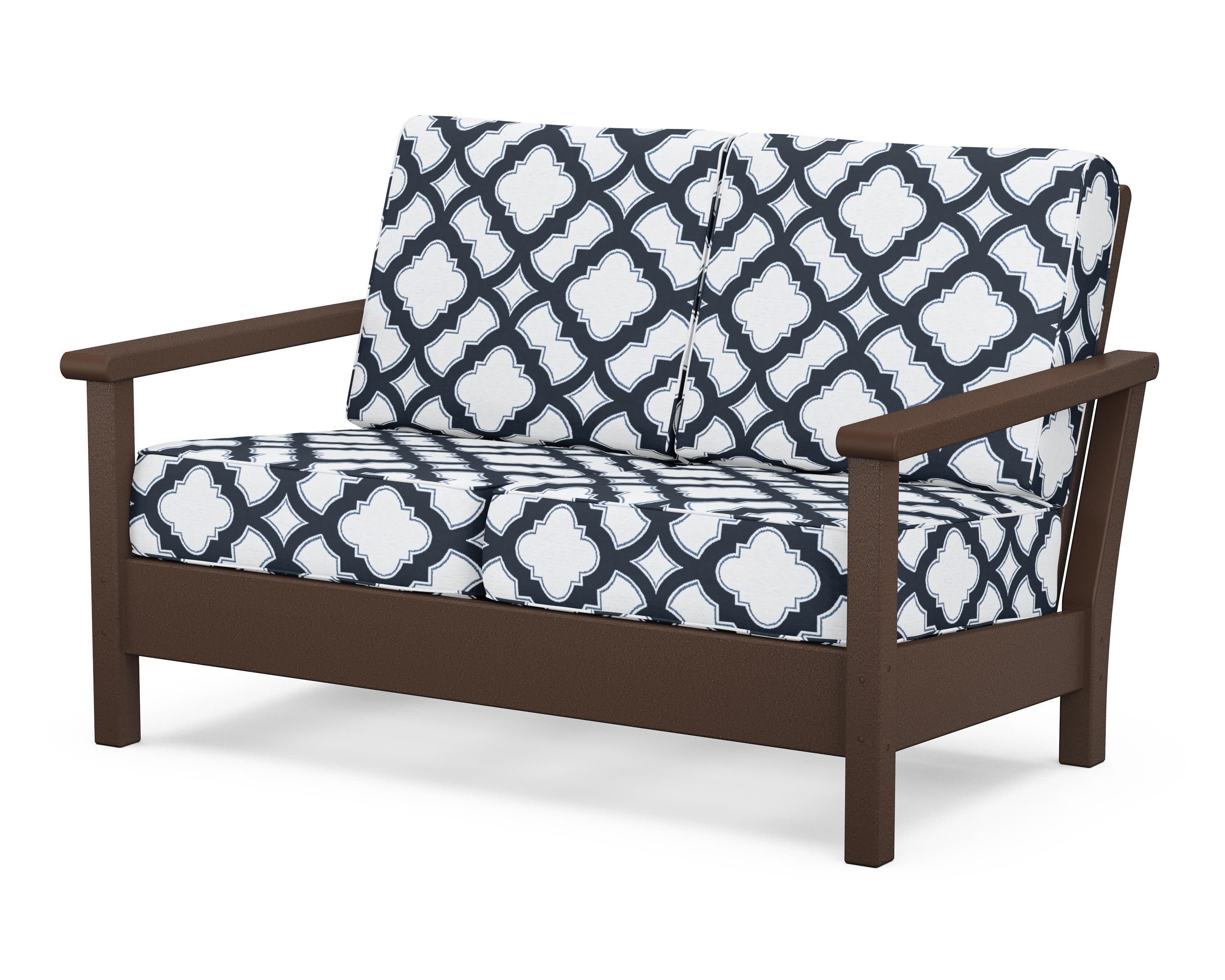Harbour Deep Seating Loveseat in Mahogany / Trellis Marine Indigo