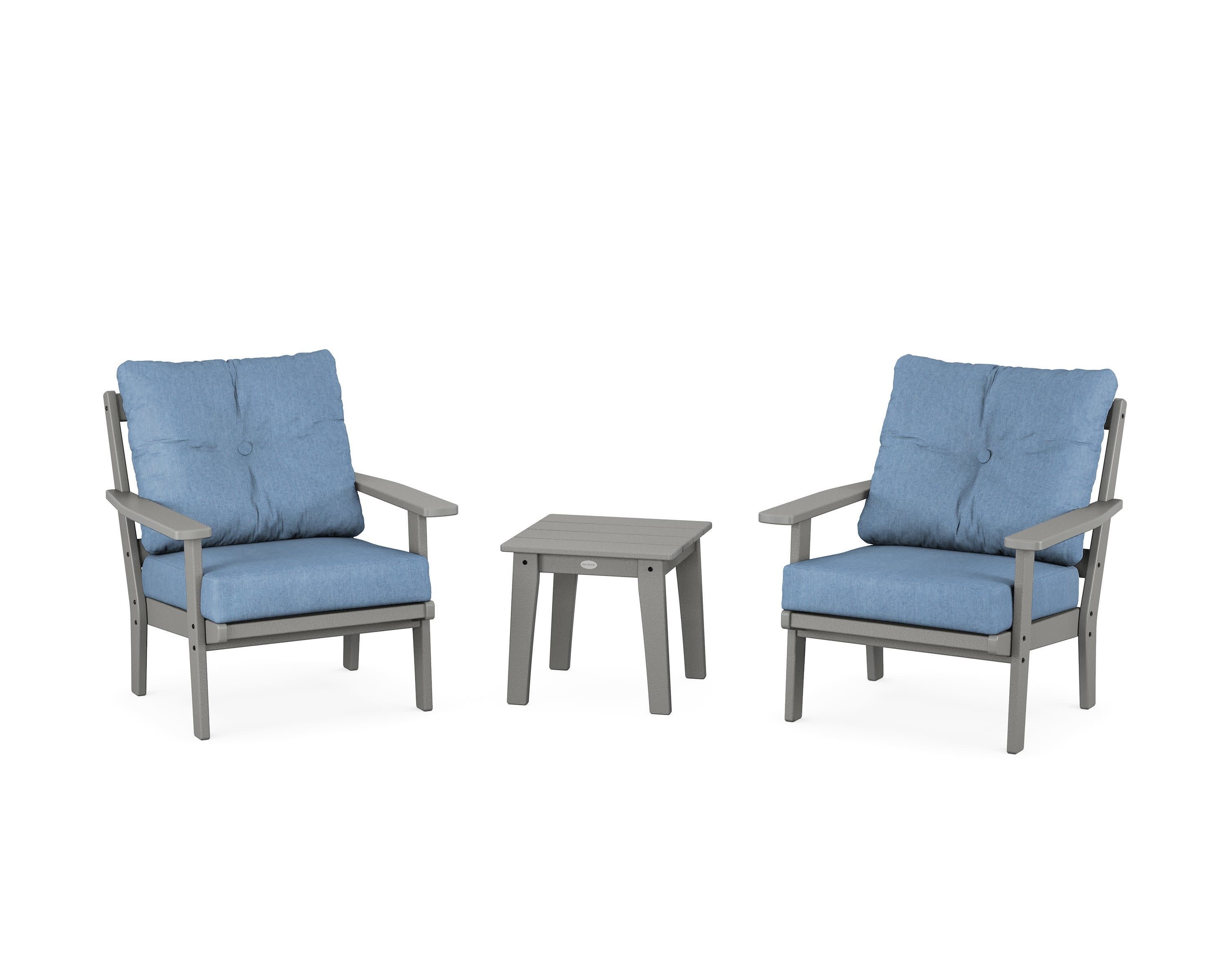 Oxford 3-Piece Deep Seating Set in Slate Grey / Sky Blue