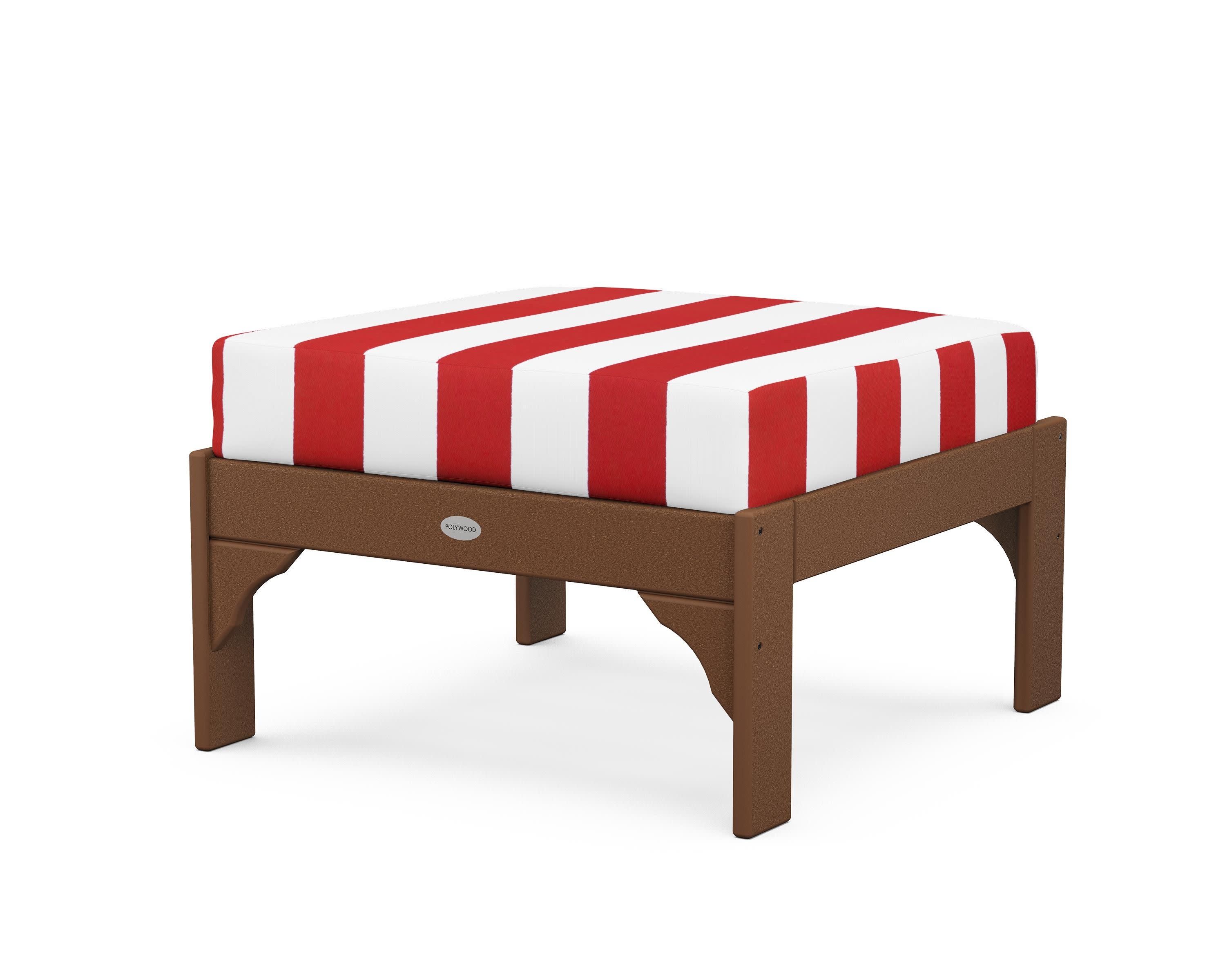 Vineyard Deep Seating Ottoman in Teak / Cabana Stripe Crimson