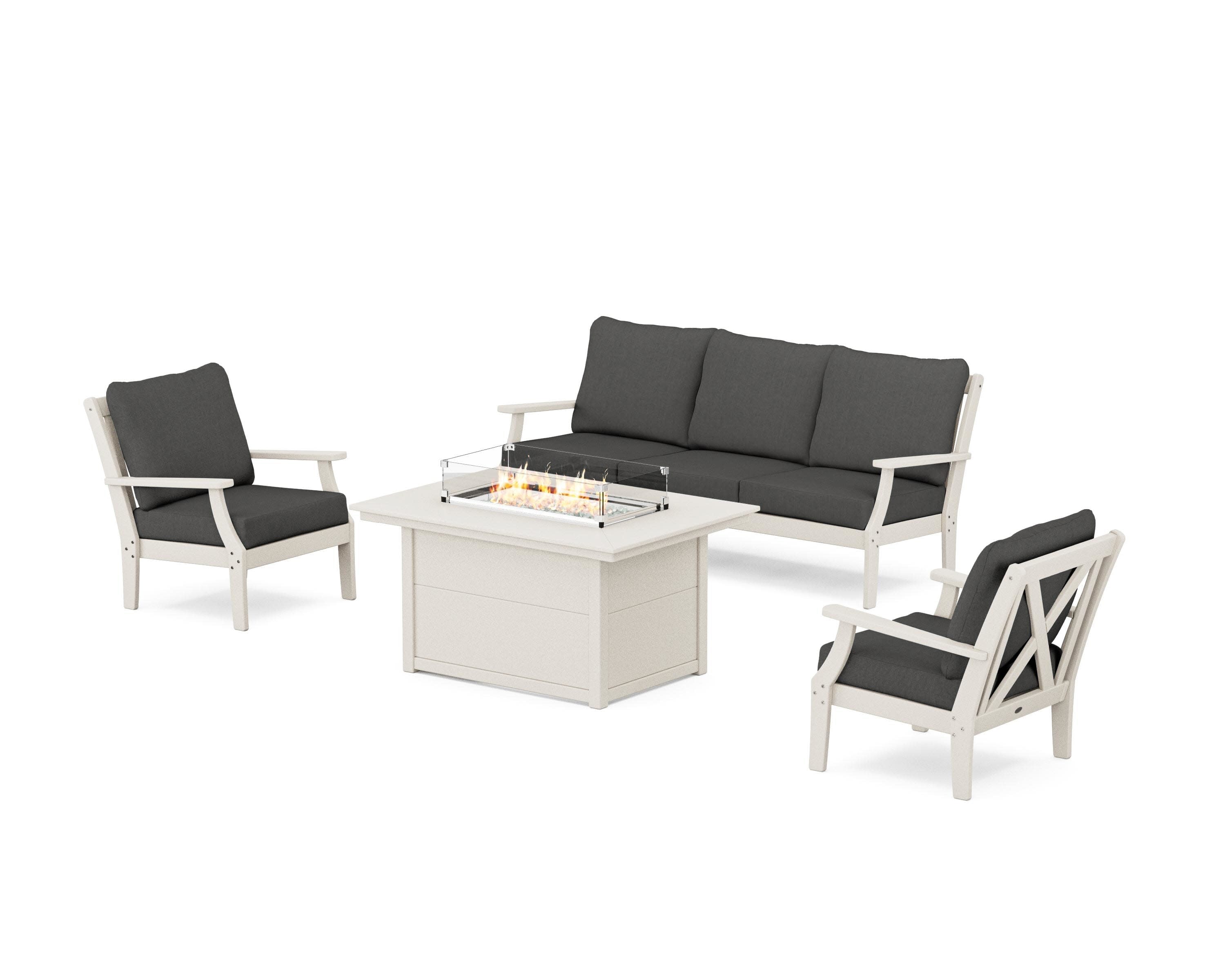 Braxton Deep Seating Fire Pit Table Set in Sand / Spectrum Carbon