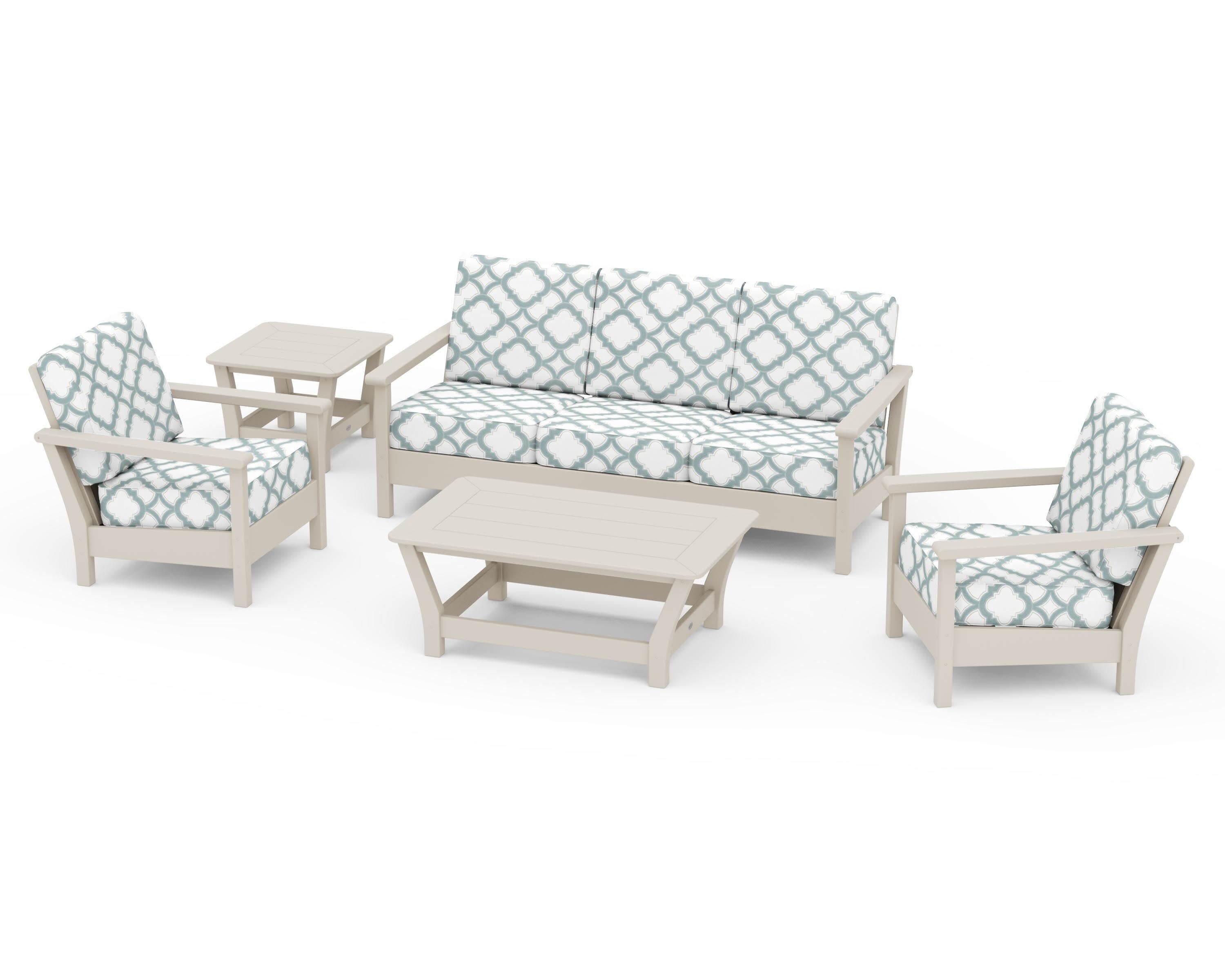 Harbour 5-Piece Deep Seating Set in Sand / Trellis Glacier Spa
